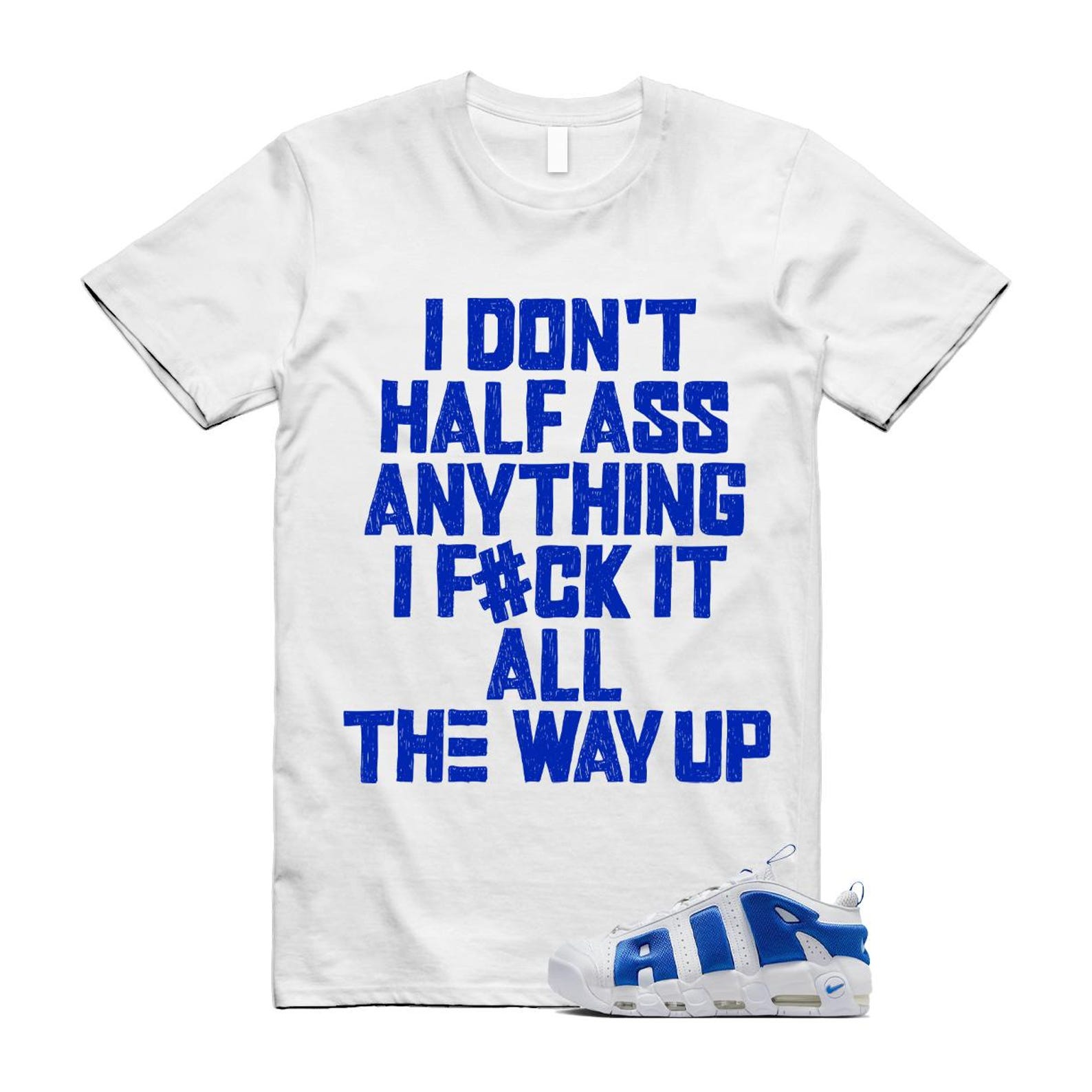 Uptempo White Blue Hyper Royal Psychic Air More T Shirt Match HALF FZ3055-101 T-Shirt, Sneaker Match Tee