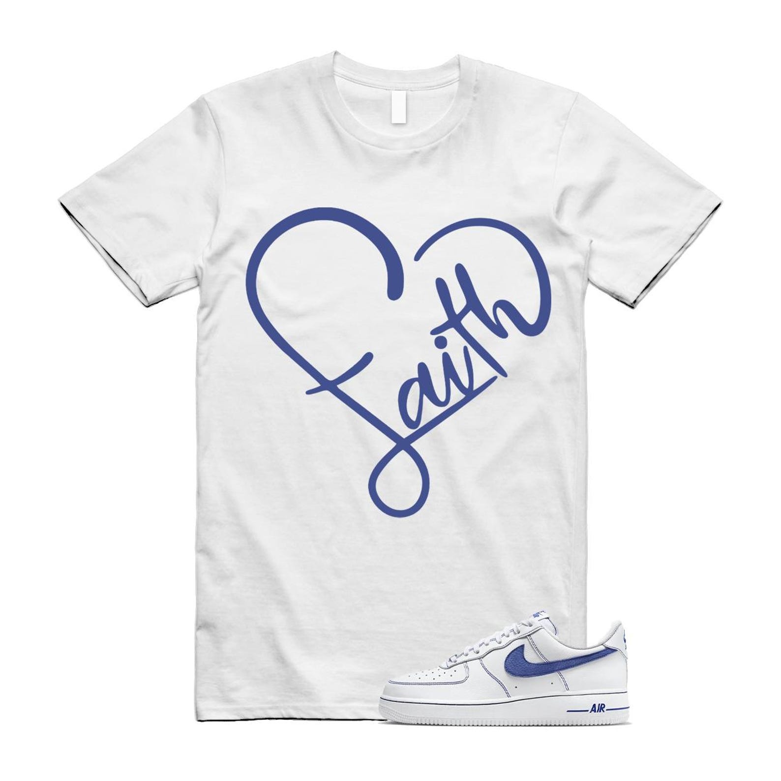 Air Force 1 White Deep Royal Blue '07 LV8 T Shirt Match FAITH HQ2037-100 T-Shirt, Sneaker Match Tee
