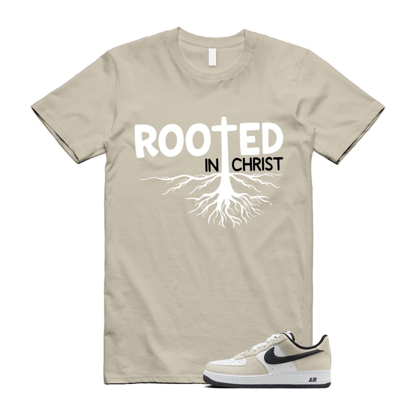 Air Force 1 '07 LV8 White Black T Shirt Match ROOTED IB6388-100 T-Shirt, Sneaker Match Tee
