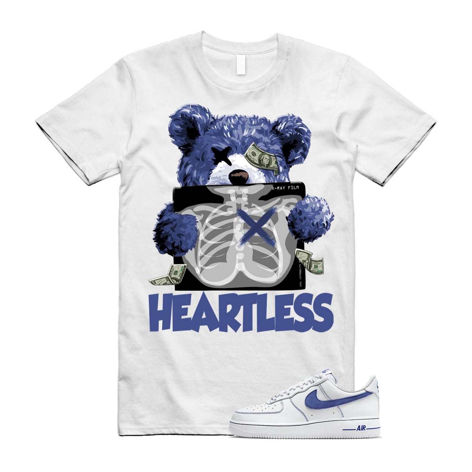 Air Force 1 White Deep Royal Blue '07 LV8 T Shirt Match HEART HQ2037-100 T-Shirt, Sneaker Match Tee