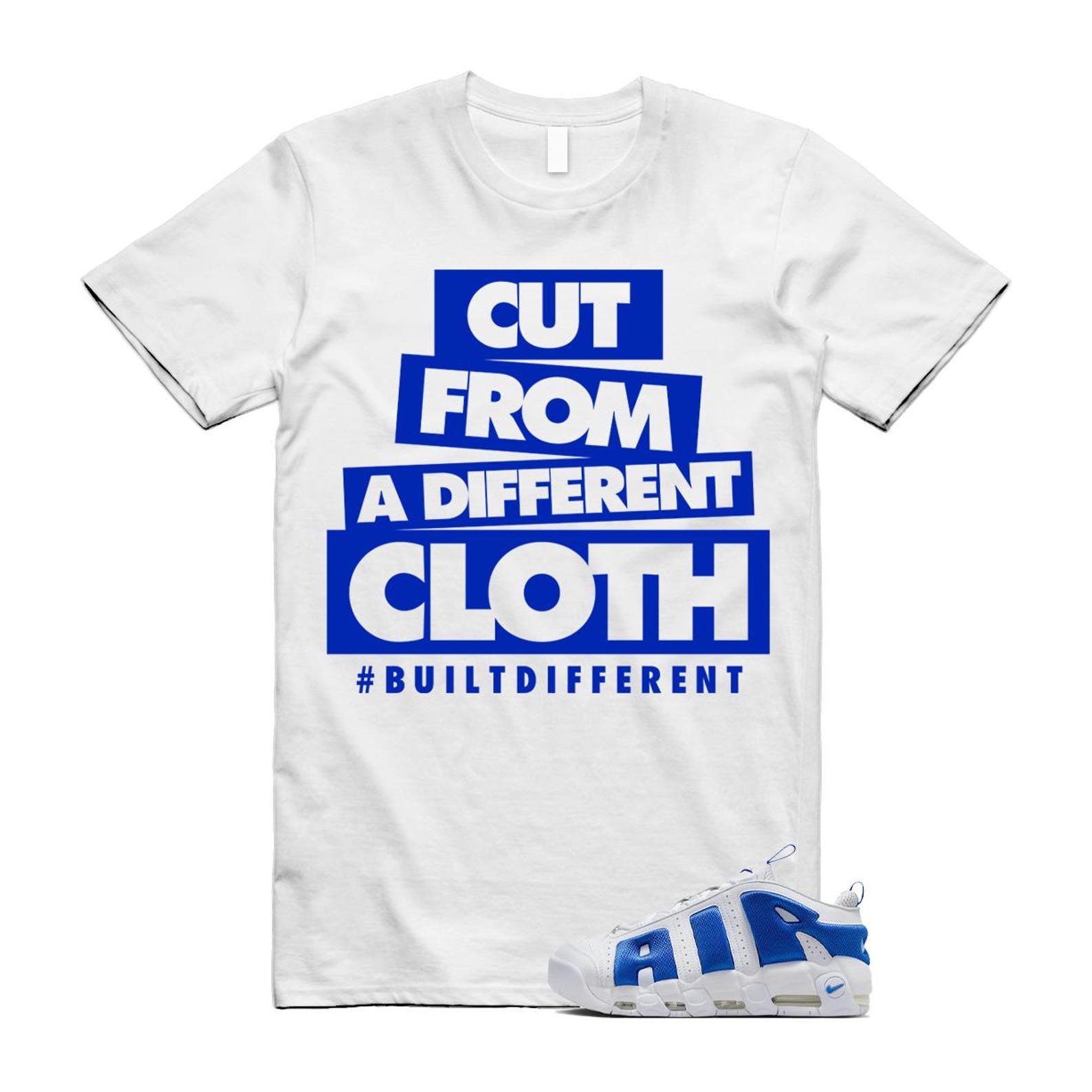 Uptempo White Blue Hyper Royal Psychic Air More T Shirt Match CLOTH FZ3055-101 T-Shirt, Sneaker Match Tee