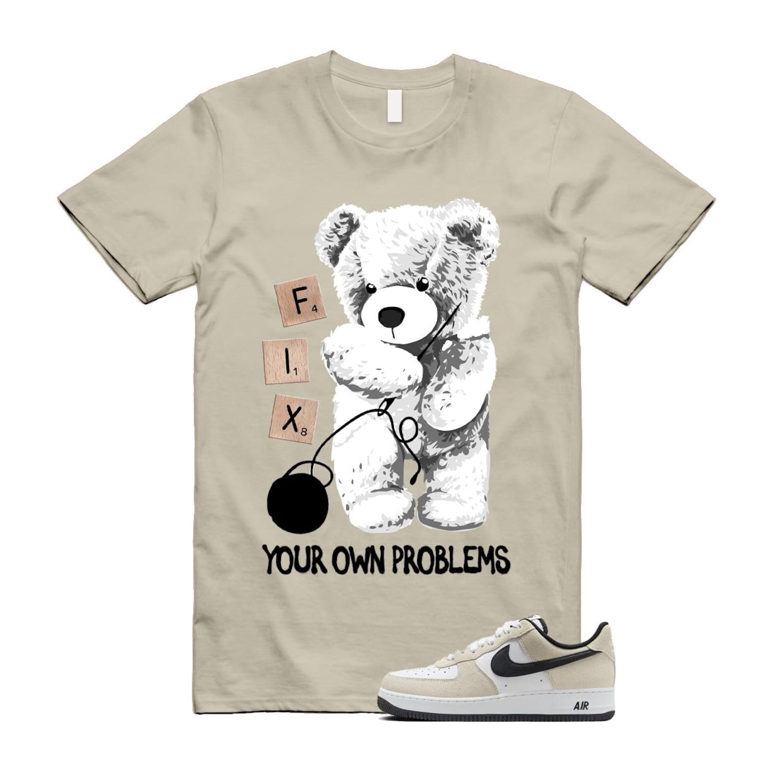 Air Force 1 '07 LV8 White Black T Shirt Match FIX IB6388-100 T-Shirt, Sneaker Match Tee