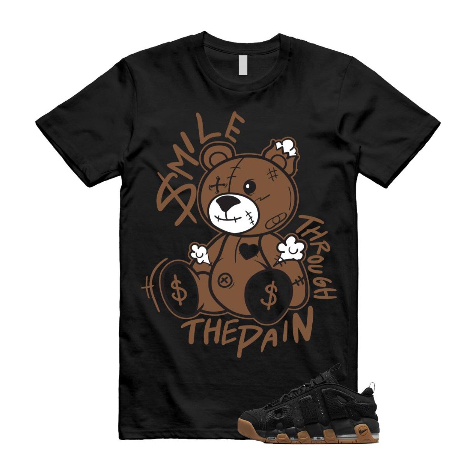 Uptempo Black Gum Air More T Shirt Match SM2 FZ3055-003 T-Shirt, Sneaker Match Tee