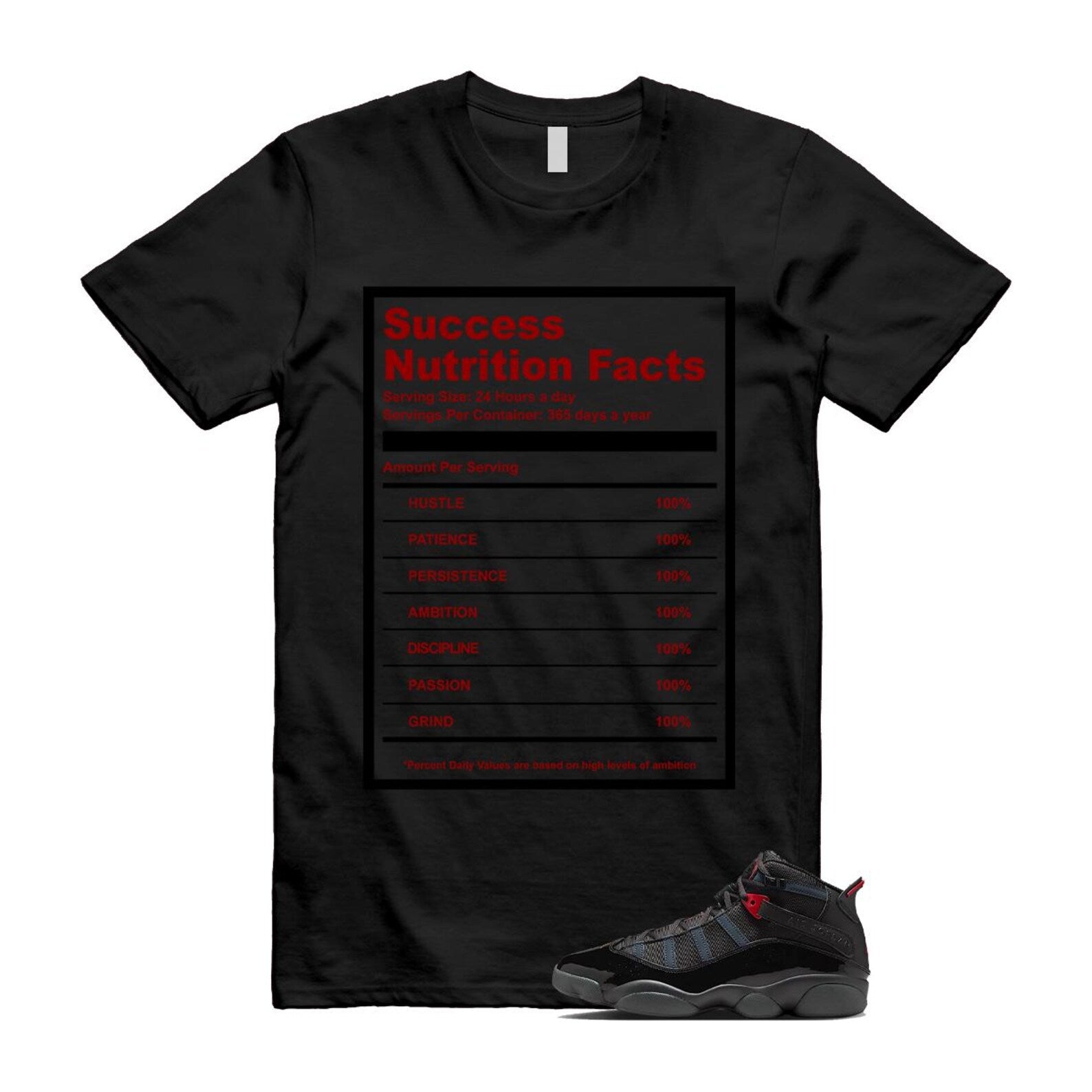 6 Rings Anthracite Black Fire Red T Shirt Match SUCC 322992-026 T-Shirt, Sneaker Match Tee