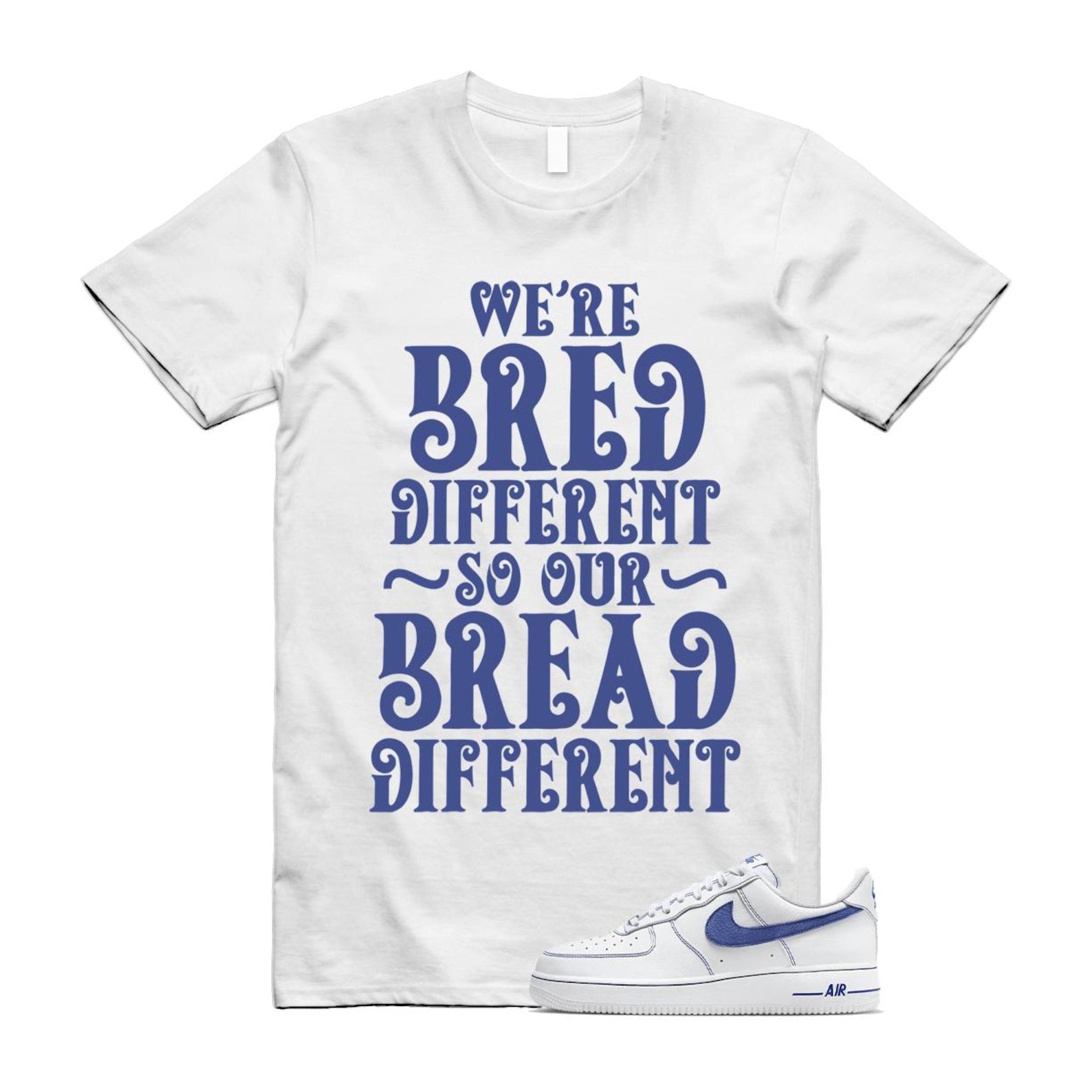 Air Force 1 White Deep Royal Blue '07 LV8 T Shirt Match BREAD HQ2037-100 T-Shirt, Sneaker Match Tee