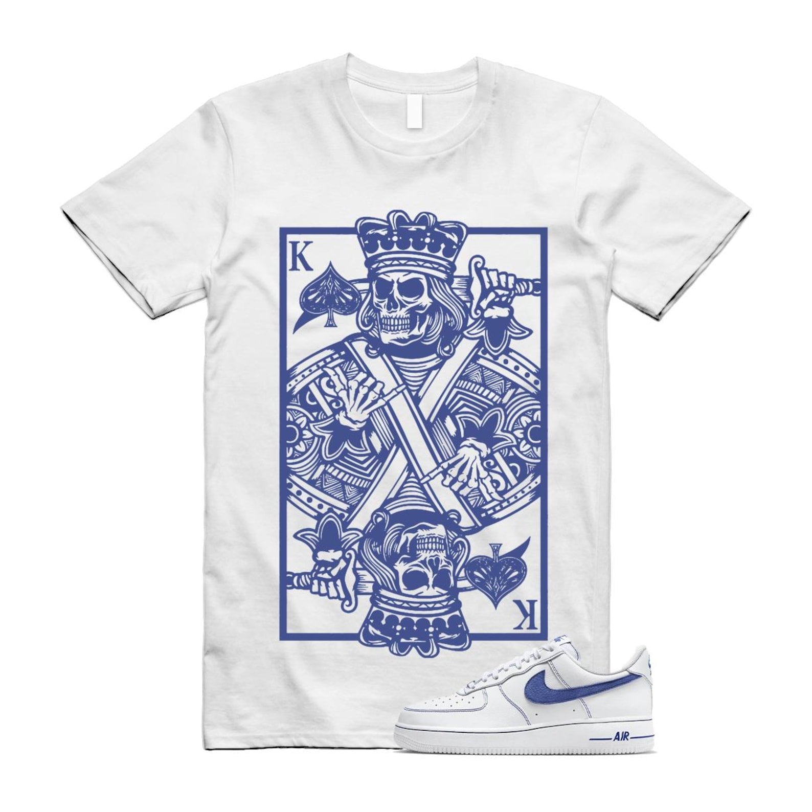 Air Force 1 White Deep Royal Blue '07 LV8 T Shirt Match KC HQ2037-100 T-Shirt, Sneaker Match Tee