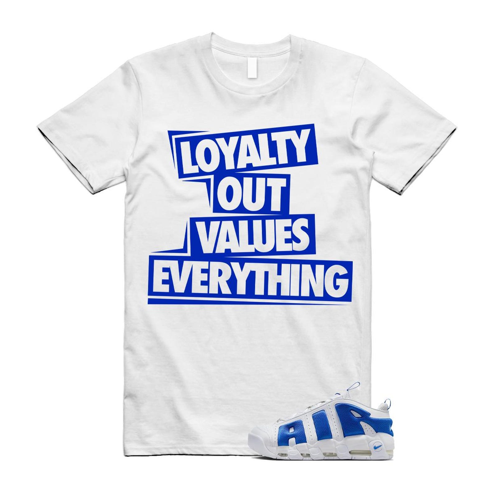 Uptempo White Blue Hyper Royal Psychic Air More T Shirt Match LOVE FZ3055-101 T-Shirt, Sneaker Match Tee