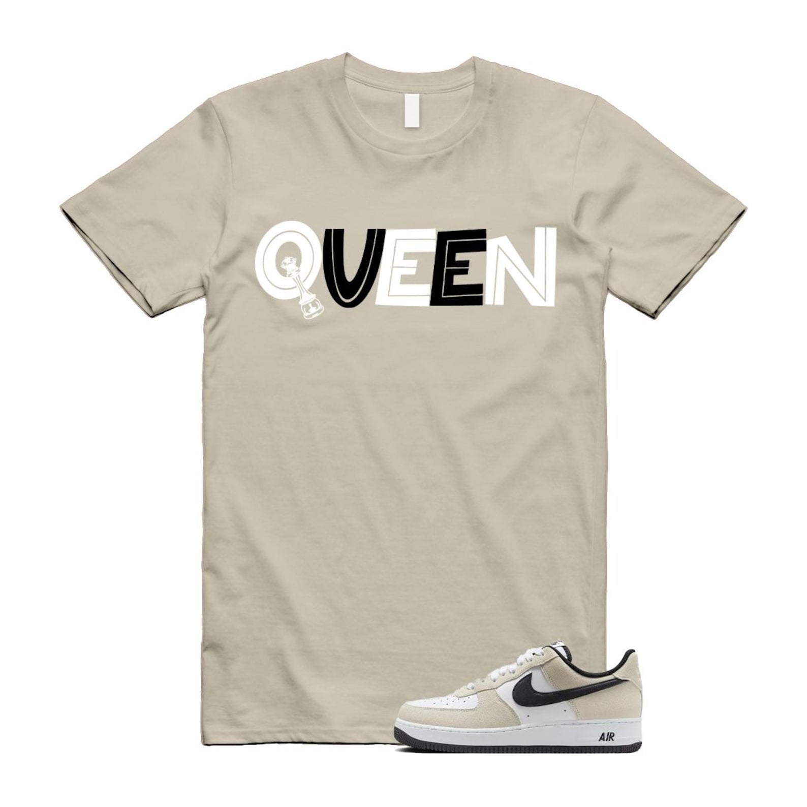 Air Force 1 '07 LV8 White Black T Shirt Match QUEEN IB6388-100 T-Shirt, Sneaker Match Tee