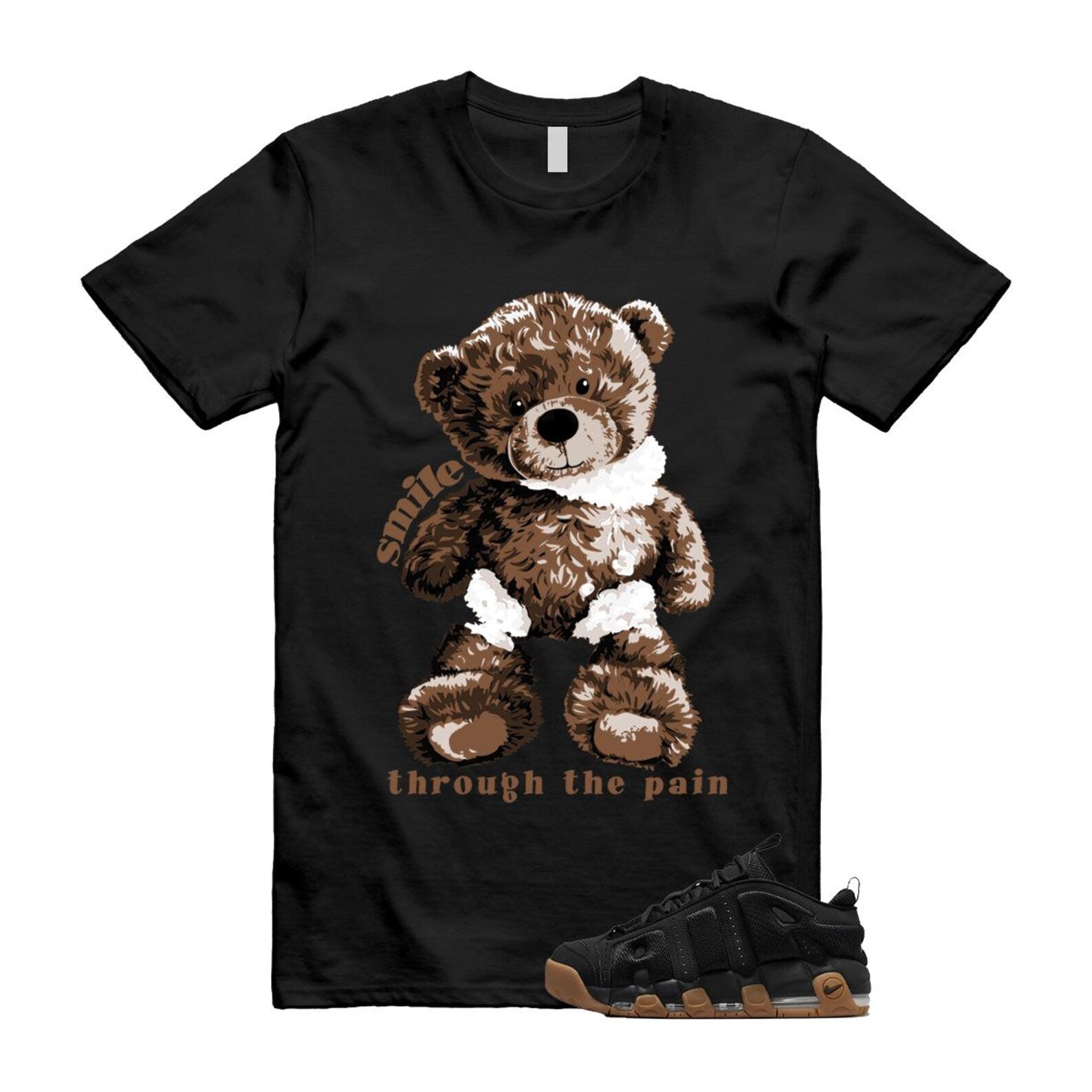 Uptempo Black Gum Air More T Shirt Match SMILE FZ3055-003 T-Shirt, Sneaker Match Tee