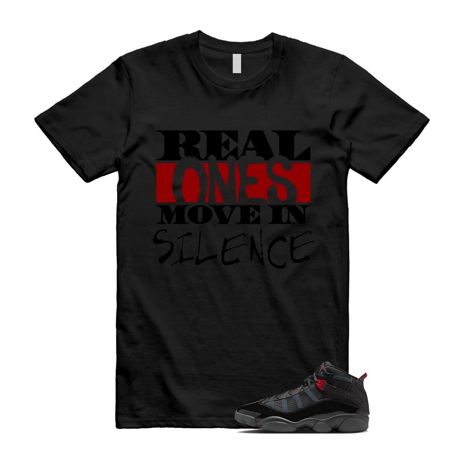 6 Rings Anthracite Black Fire Red T Shirt Match REAL 322992-026 T-Shirt, Sneaker Match Tee