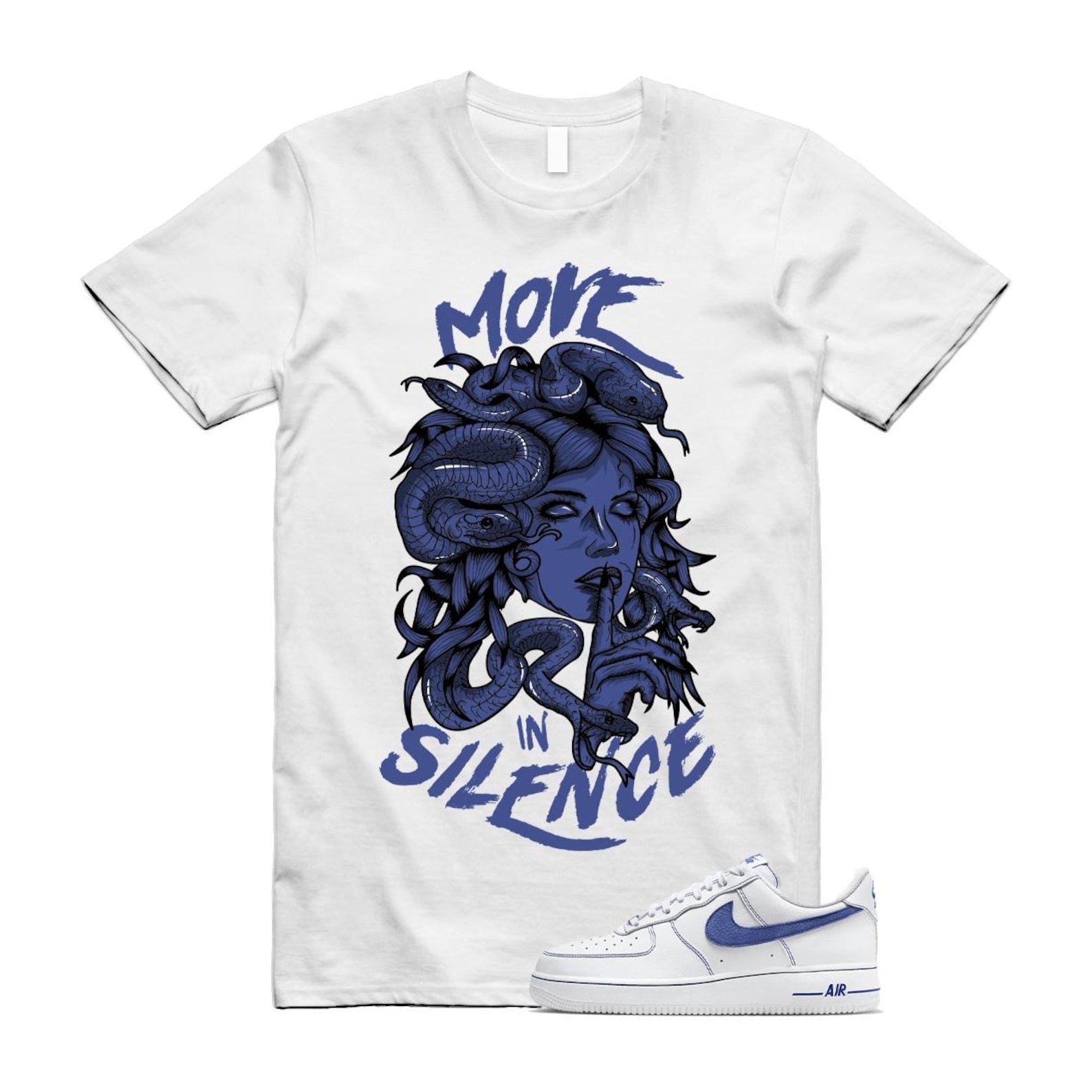 Air Force 1 White Deep Royal Blue '07 LV8 T Shirt Match MIS HQ2037-100 T-Shirt, Sneaker Match Tee