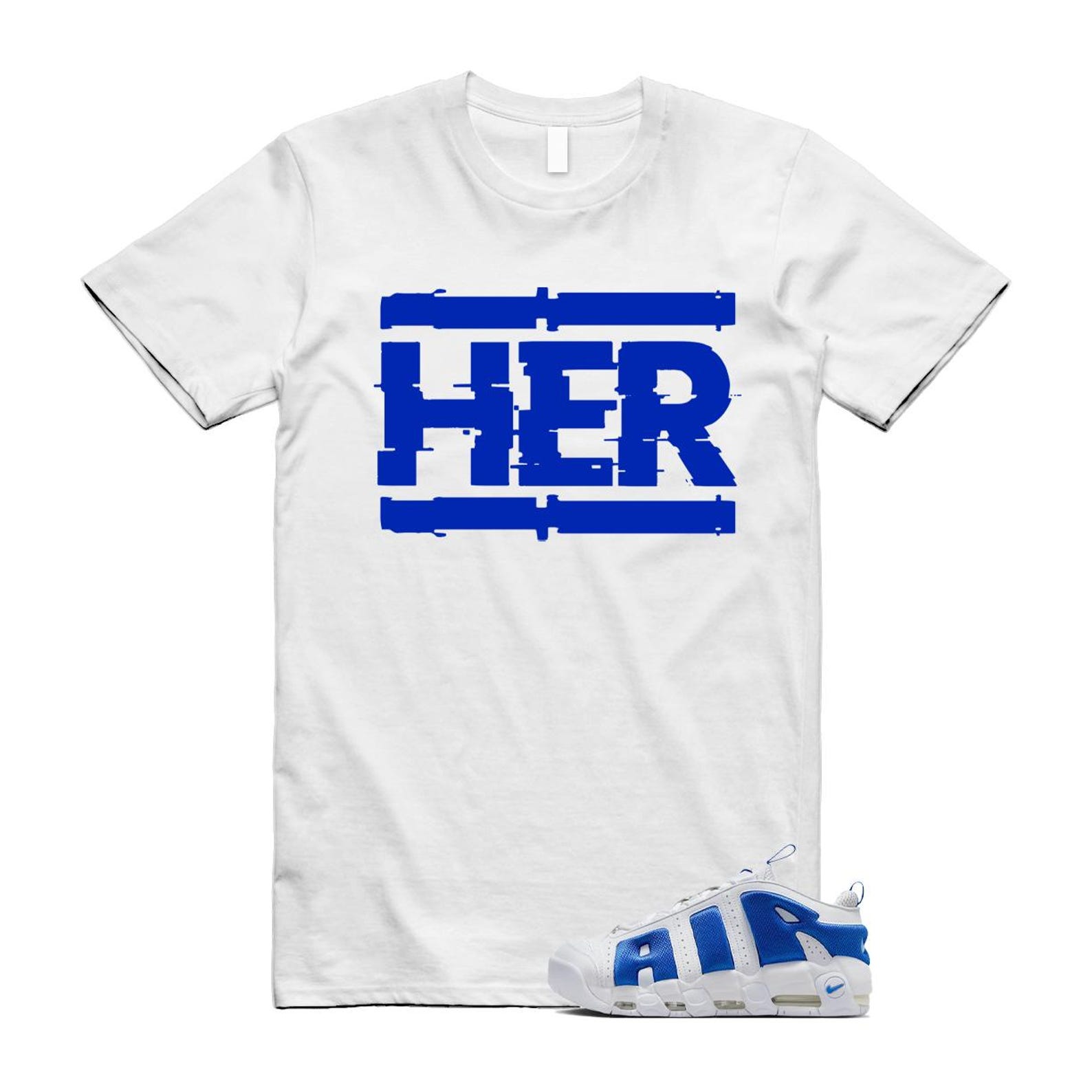 Uptempo White Blue Hyper Royal Psychic Air More T Shirt Match HER FZ3055-101 T-Shirt, Sneaker Match Tee
