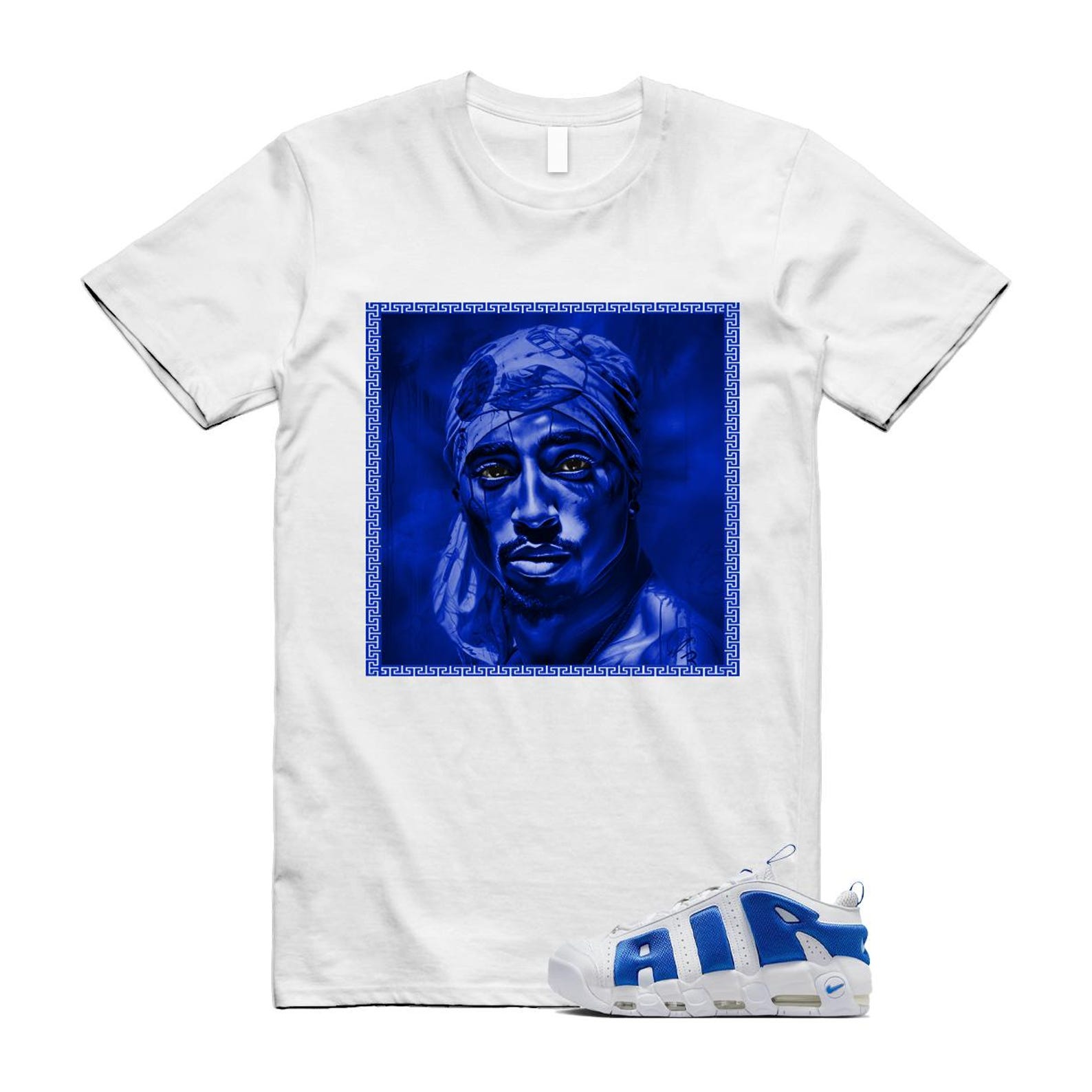Uptempo White Blue Hyper Royal Psychic Air More T Shirt Match PAC FZ3055-101 T-Shirt, Sneaker Match Tee
