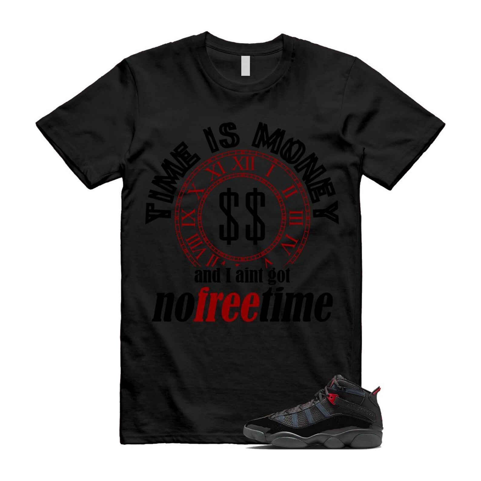 6 Rings Anthracite Black Fire Red T Shirt Match FREETIME 322992-026 T-Shirt, Sneaker Match Tee