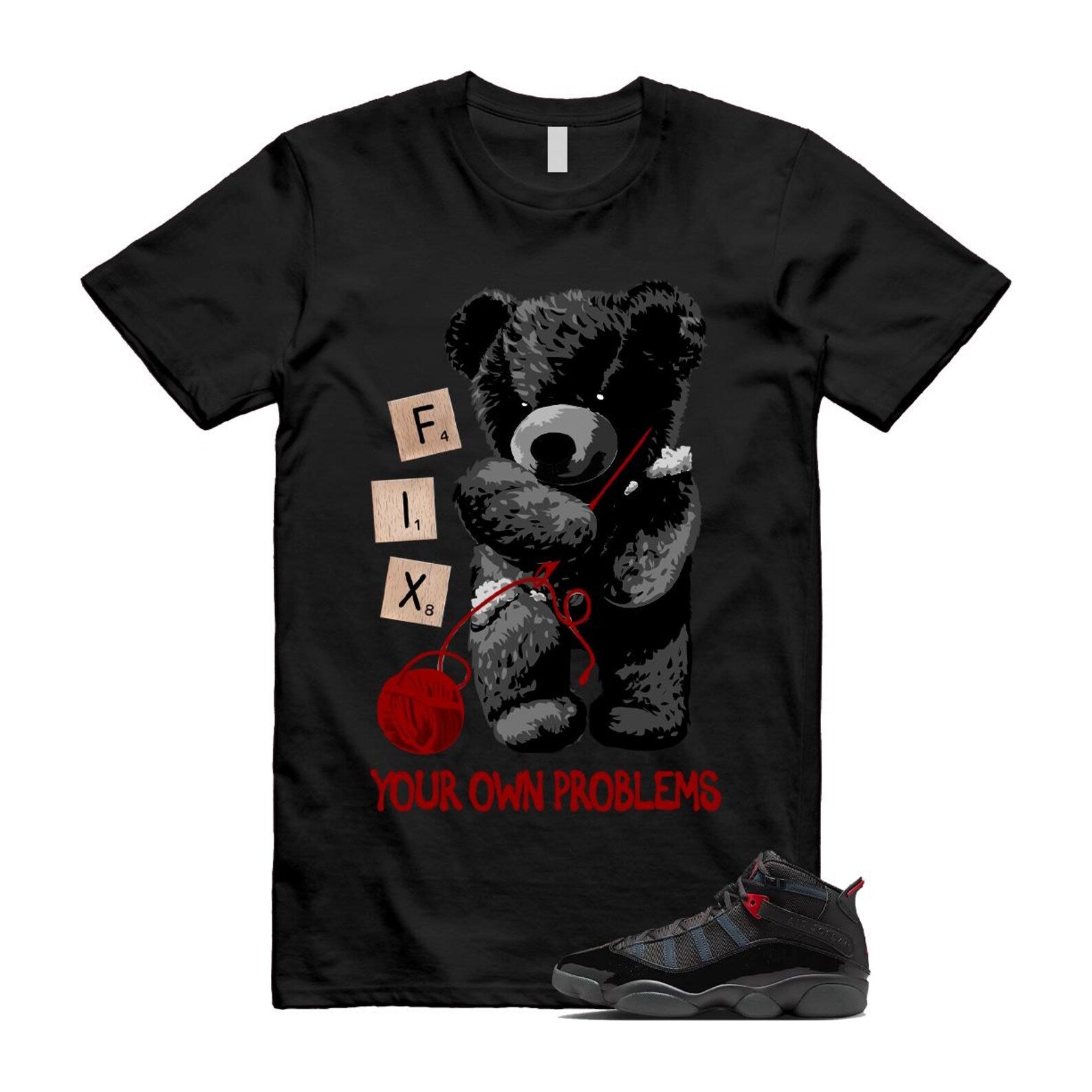 6 Rings Anthracite Black Fire Red T Shirt Match FIX 322992-026 T-Shirt, Sneaker Match Tee
