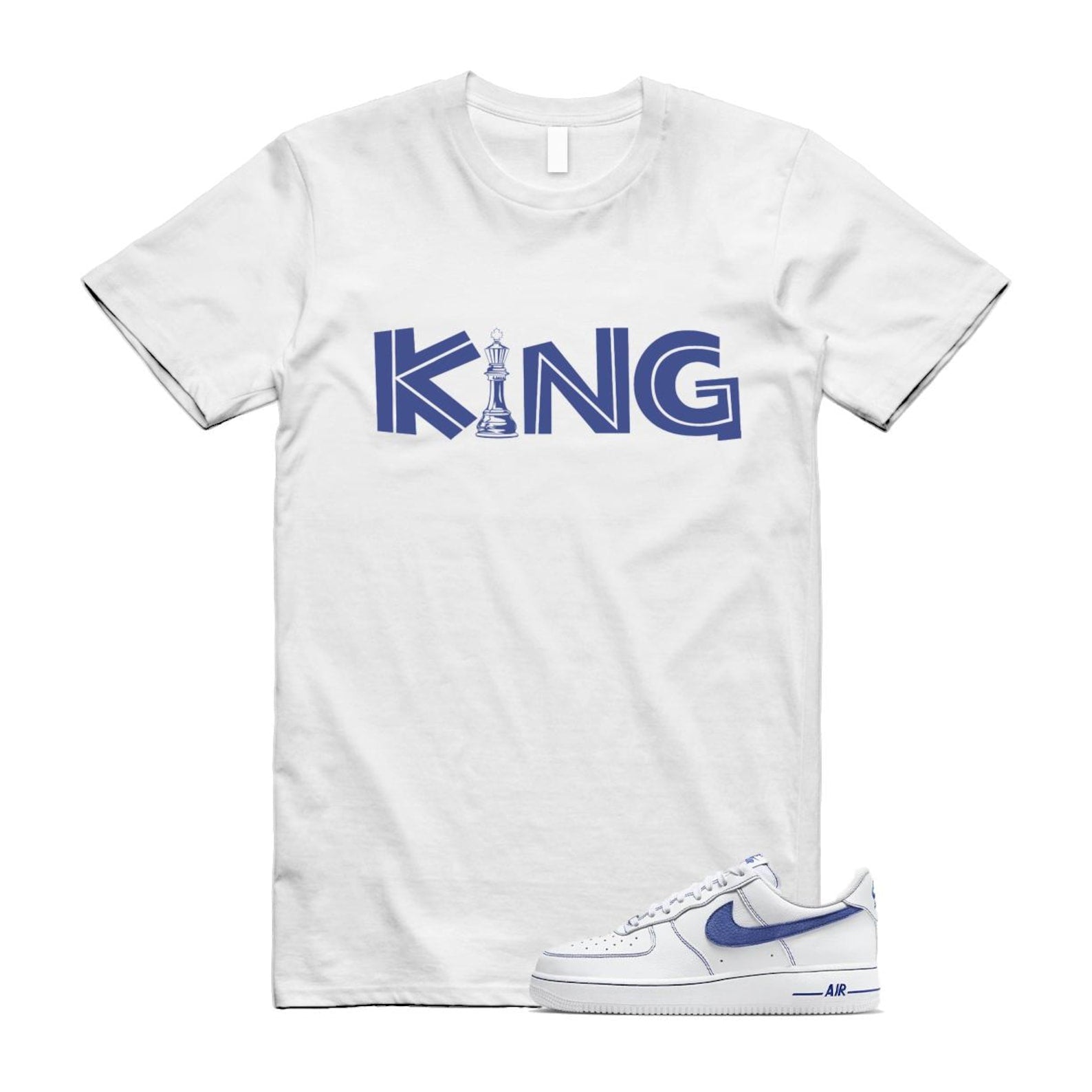 Air Force 1 White Deep Royal Blue '07 LV8 T Shirt Match KING HQ2037-100 T-Shirt, Sneaker Match Tee