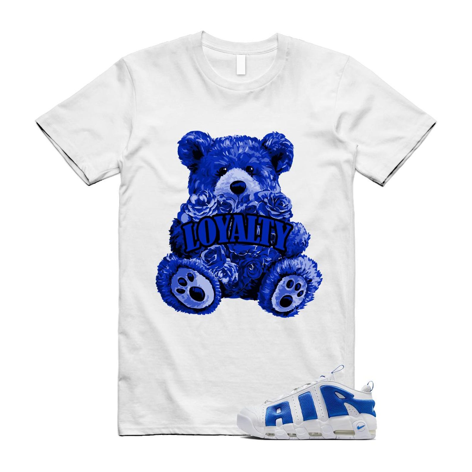 Uptempo White Blue Hyper Royal Psychic Air More T Shirt Match LYLTY FZ3055-101 T-Shirt, Sneaker Match Tee