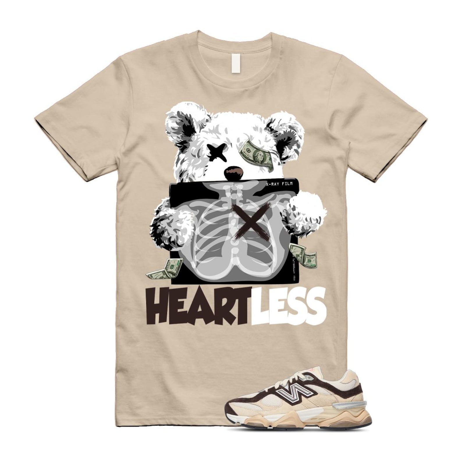 9060 Emerging Brown White T Shirt Match HEART U9060FLP T-Shirt, Sneaker Match Tee