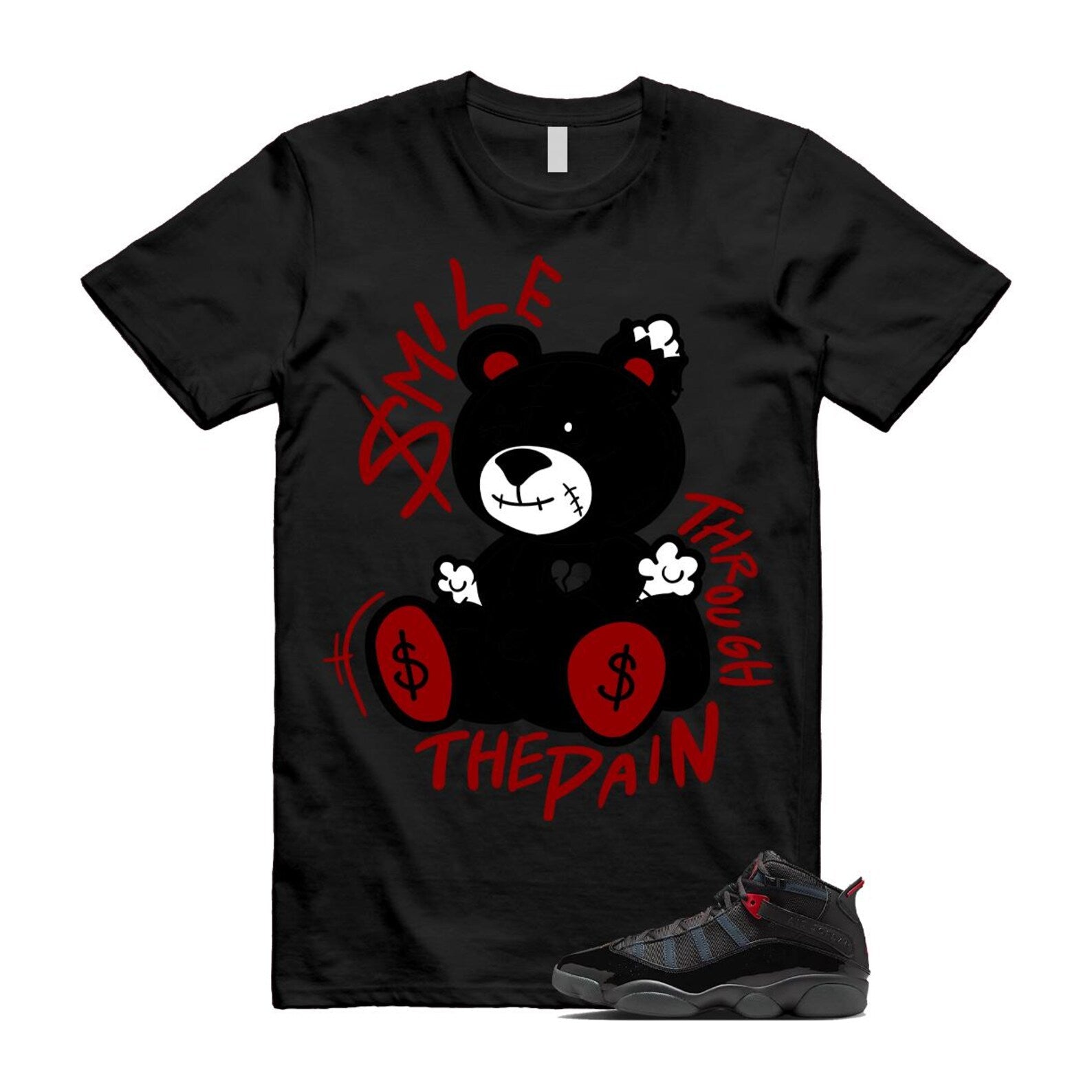 6 Rings Anthracite Black Fire Red T Shirt Match SM2 322992-026 T-Shirt, Sneaker Match Tee