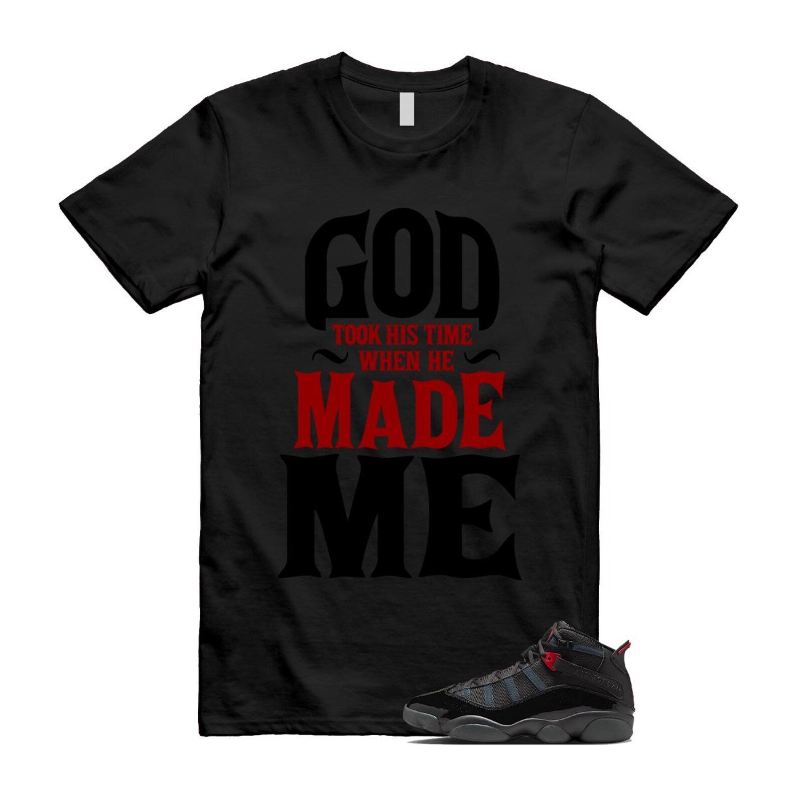 6 Rings Anthracite Black Fire Red T Shirt Match GTHT 322992-026 T-Shirt, Sneaker Match Tee