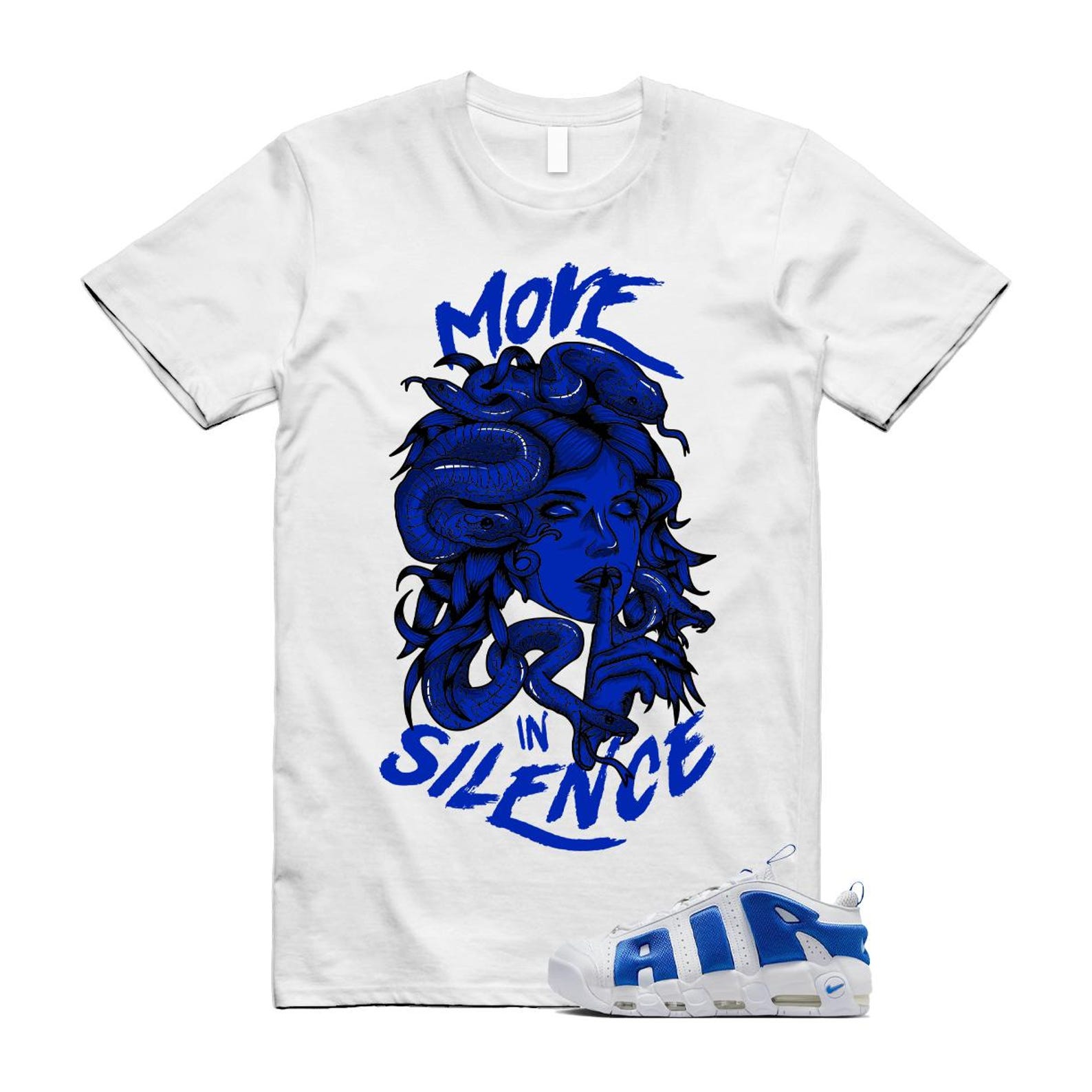 Uptempo White Blue Hyper Royal Psychic Air More T Shirt Match MIS FZ3055-101 T-Shirt, Sneaker Match Tee