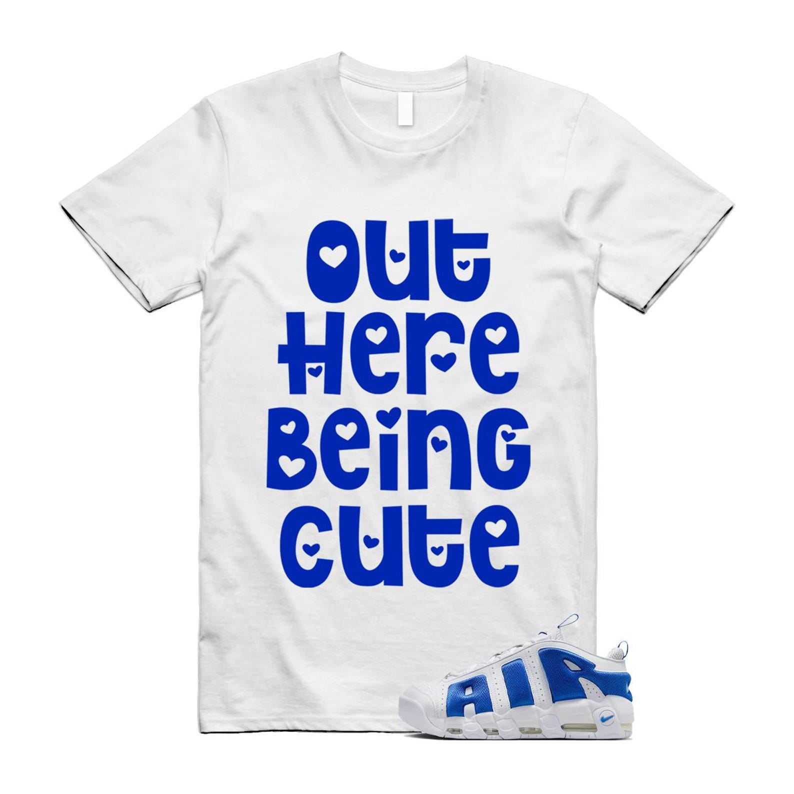 Uptempo White Blue Hyper Royal Psychic Air More T Shirt Match OHBC FZ3055-101 T-Shirt, Sneaker Match Tee