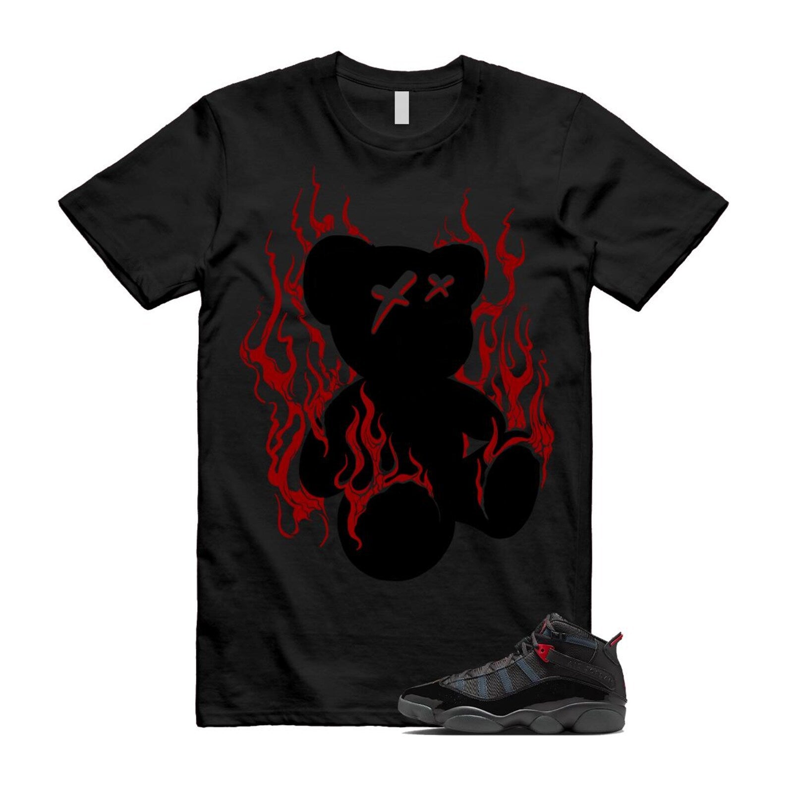 6 Rings Anthracite Black Fire Red T Shirt Match LIT 322992-026 T-Shirt, Sneaker Match Tee
