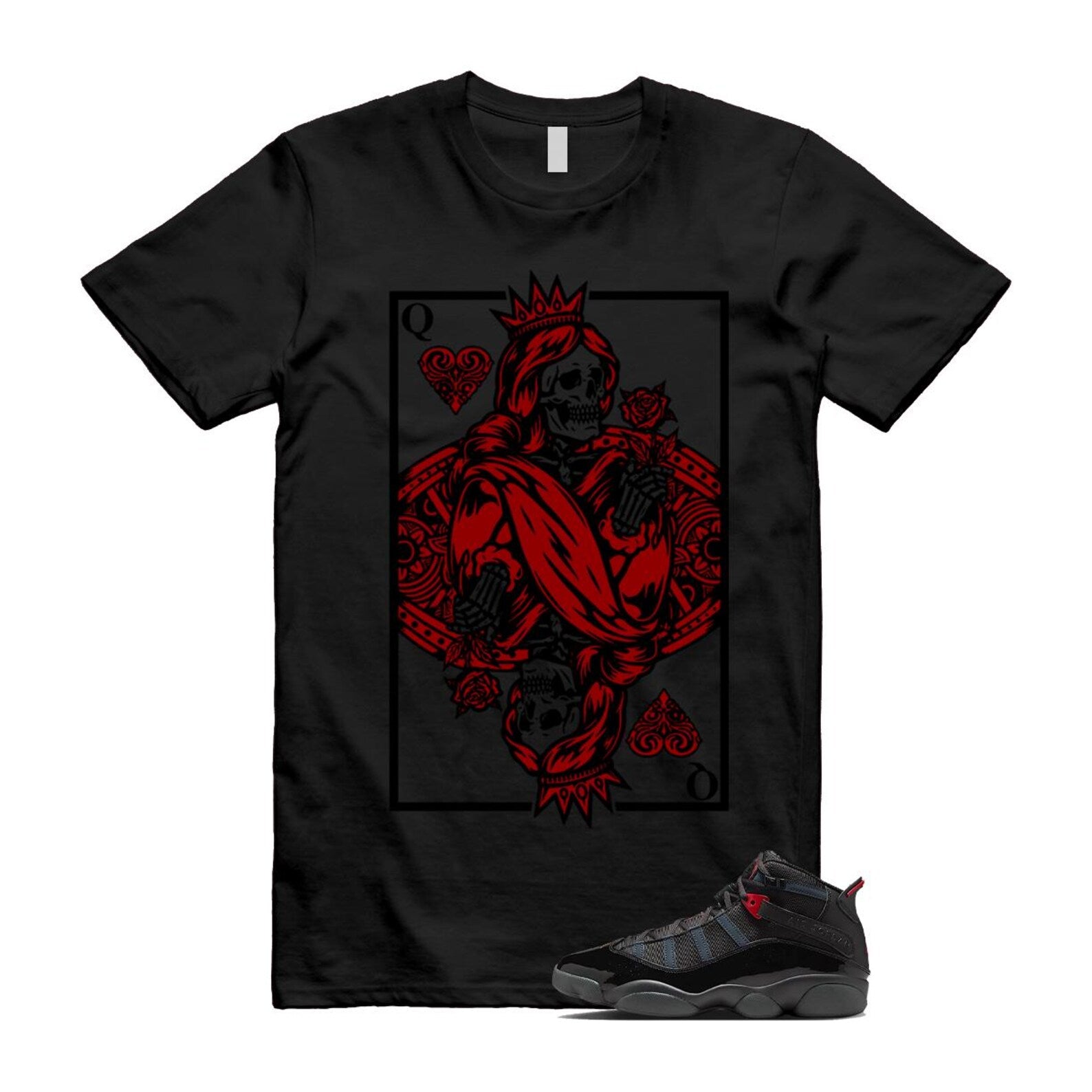 6 Rings Anthracite Black Fire Red T Shirt Match QC 322992-026 T-Shirt, Sneaker Match Tee