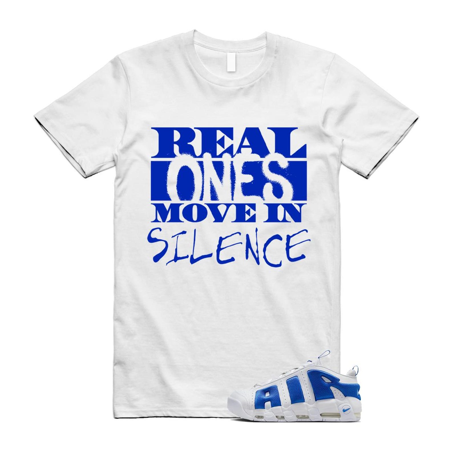Uptempo White Blue Hyper Royal Psychic Air More T Shirt Match REAL FZ3055-101 T-Shirt, Sneaker Match Tee
