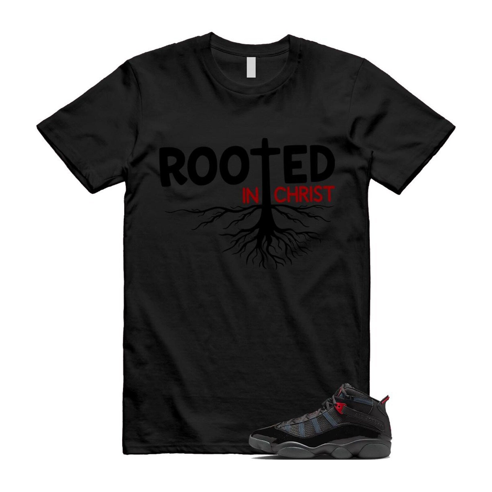 6 Rings Anthracite Black Fire Red T Shirt Match ROOTED 322992-026 T-Shirt, Sneaker Match Tee