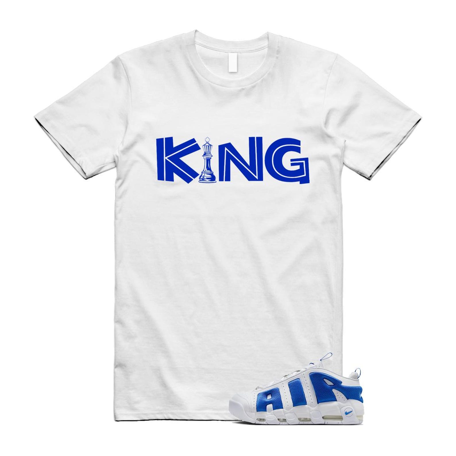 Uptempo White Blue Hyper Royal Psychic Air More T Shirt Match KING FZ3055-101 T-Shirt, Sneaker Match Tee