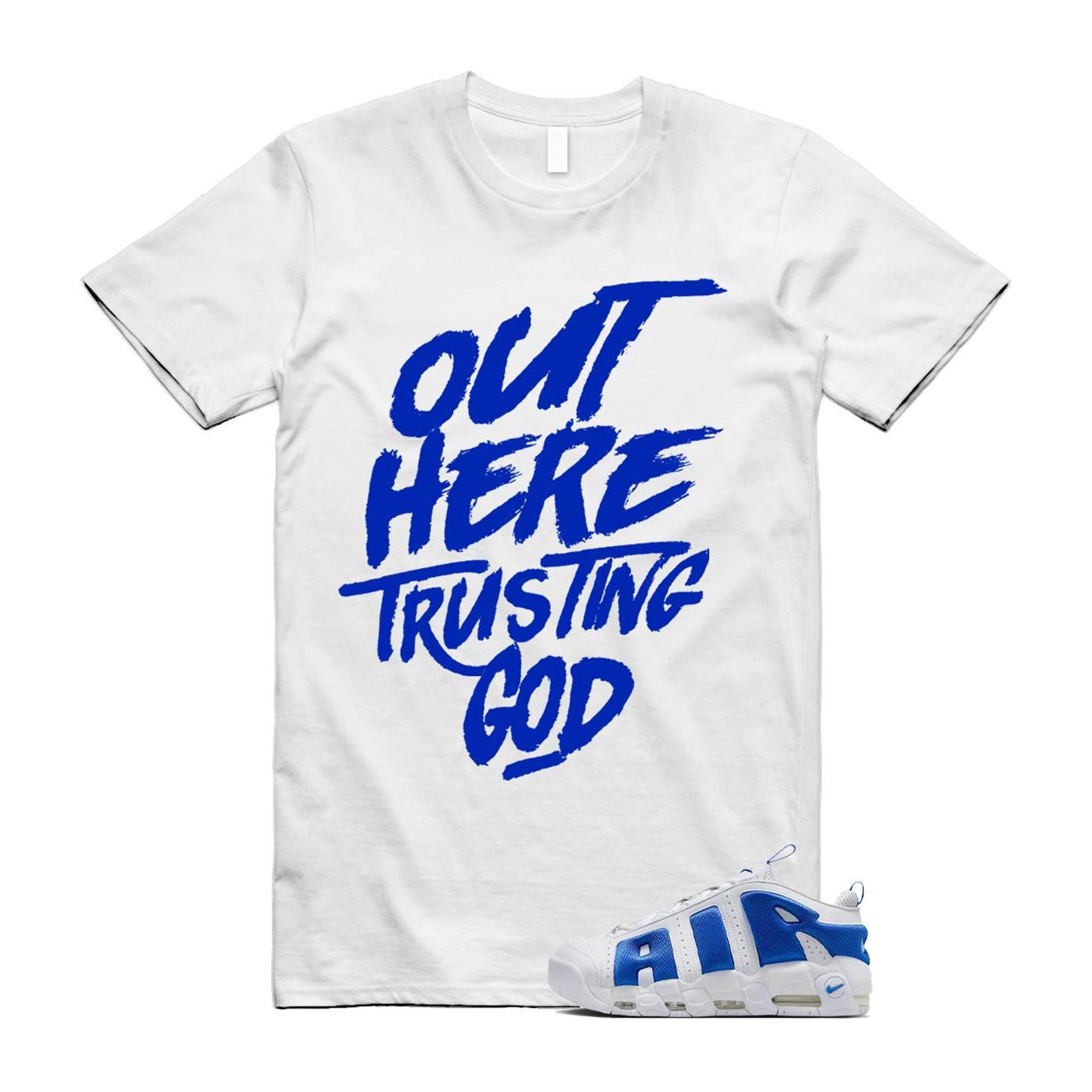 Uptempo White Blue Hyper Royal Psychic Air More T Shirt Match TG FZ3055-101 T-Shirt, Sneaker Match Tee