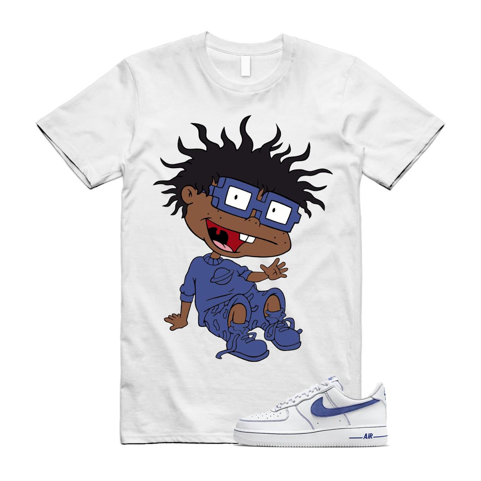 Air Force 1 White Deep Royal Blue '07 LV8 T Shirt Match FINSTER HQ2037-100 T-Shirt, Sneaker Match Tee