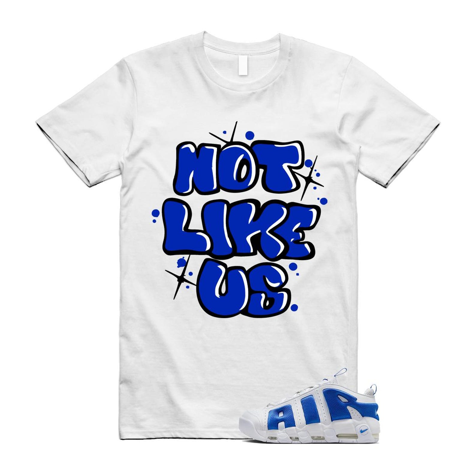 Uptempo White Blue Hyper Royal Psychic Air More T Shirt Match NLU FZ3055-101 T-Shirt, Sneaker Match Tee