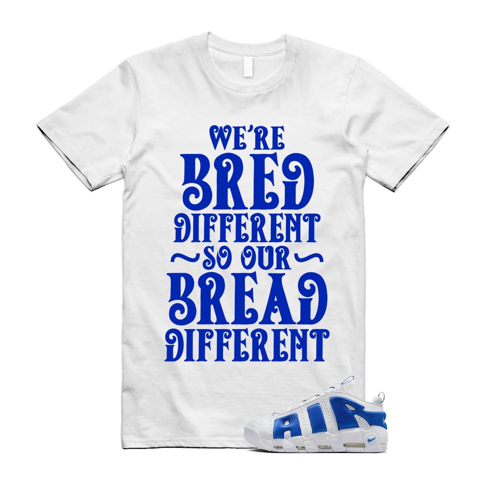 Uptempo White Blue Hyper Royal Psychic Air More T Shirt Match BREAD FZ3055-101 T-Shirt, Sneaker Match Tee