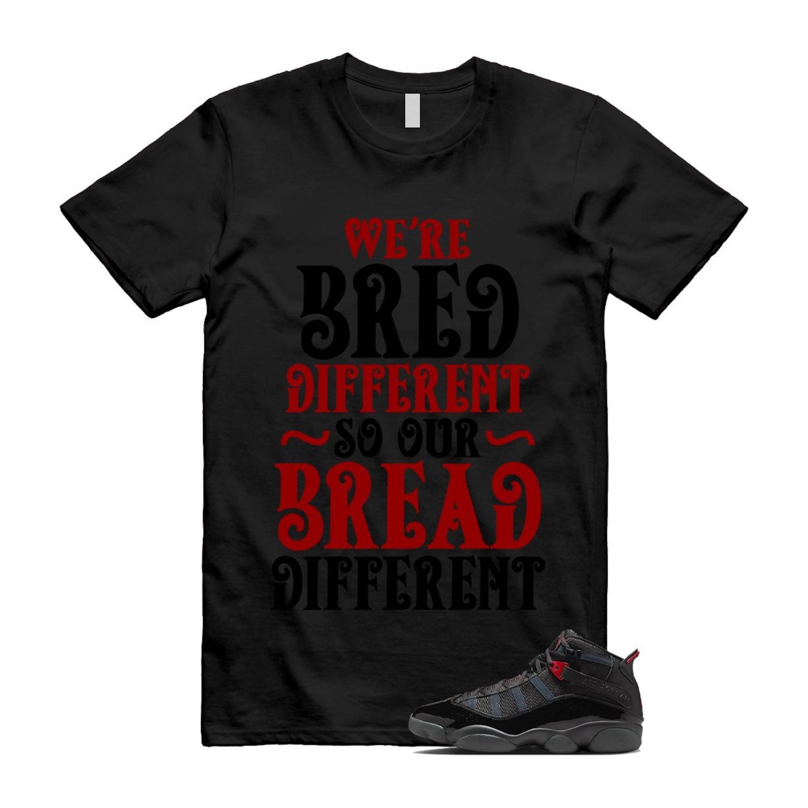 6 Rings Anthracite Black Fire Red T Shirt Match BREAD 322992-026 T-Shirt, Sneaker Match Tee