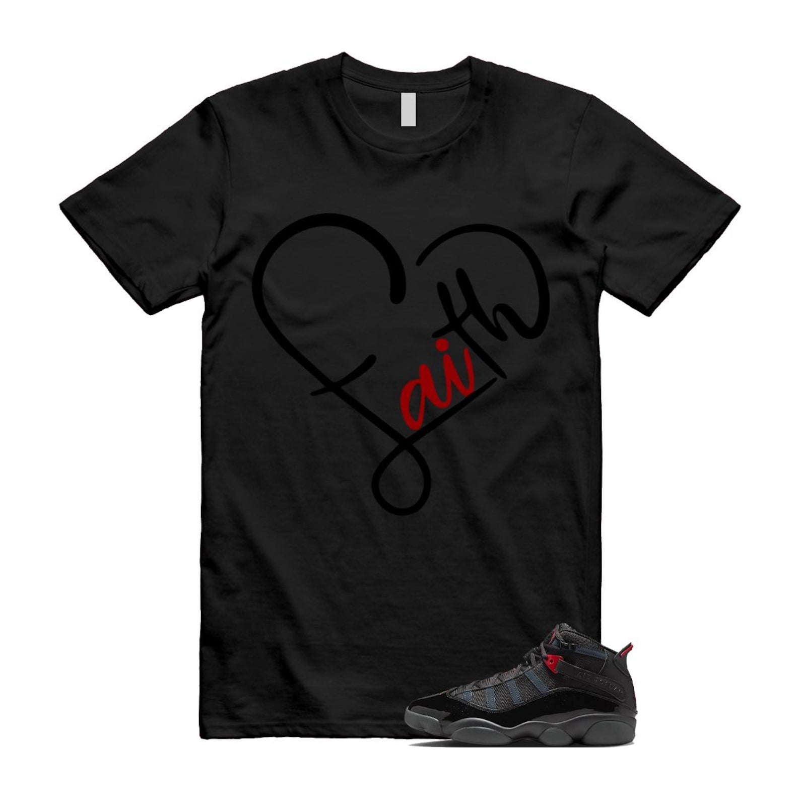6 Rings Anthracite Black Fire Red T Shirt Match FAITH 322992-026 T-Shirt, Sneaker Match Tee