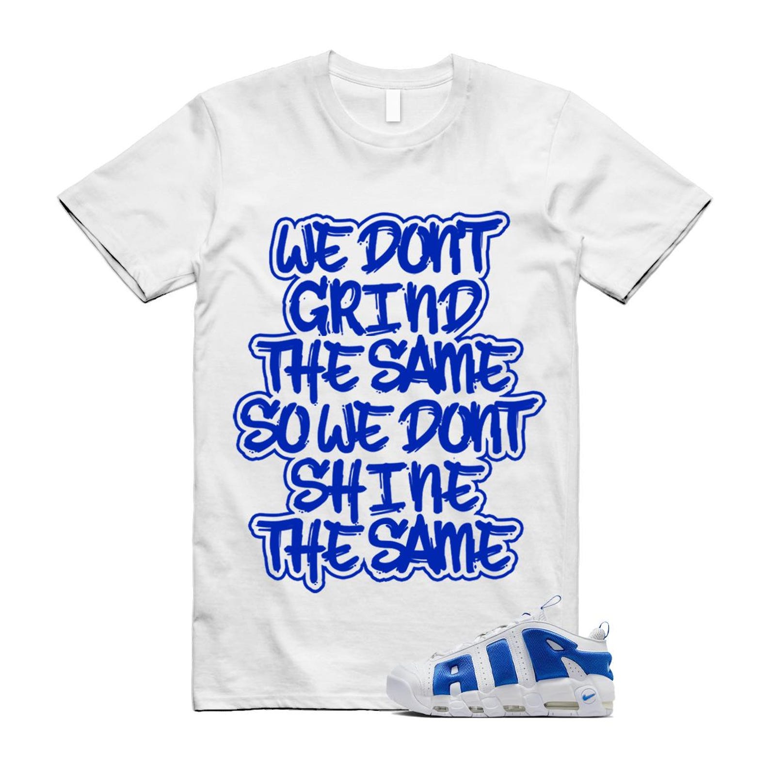 Uptempo White Blue Hyper Royal Psychic Air More T Shirt Match GRIND FZ3055-101 T-Shirt, Sneaker Match Tee
