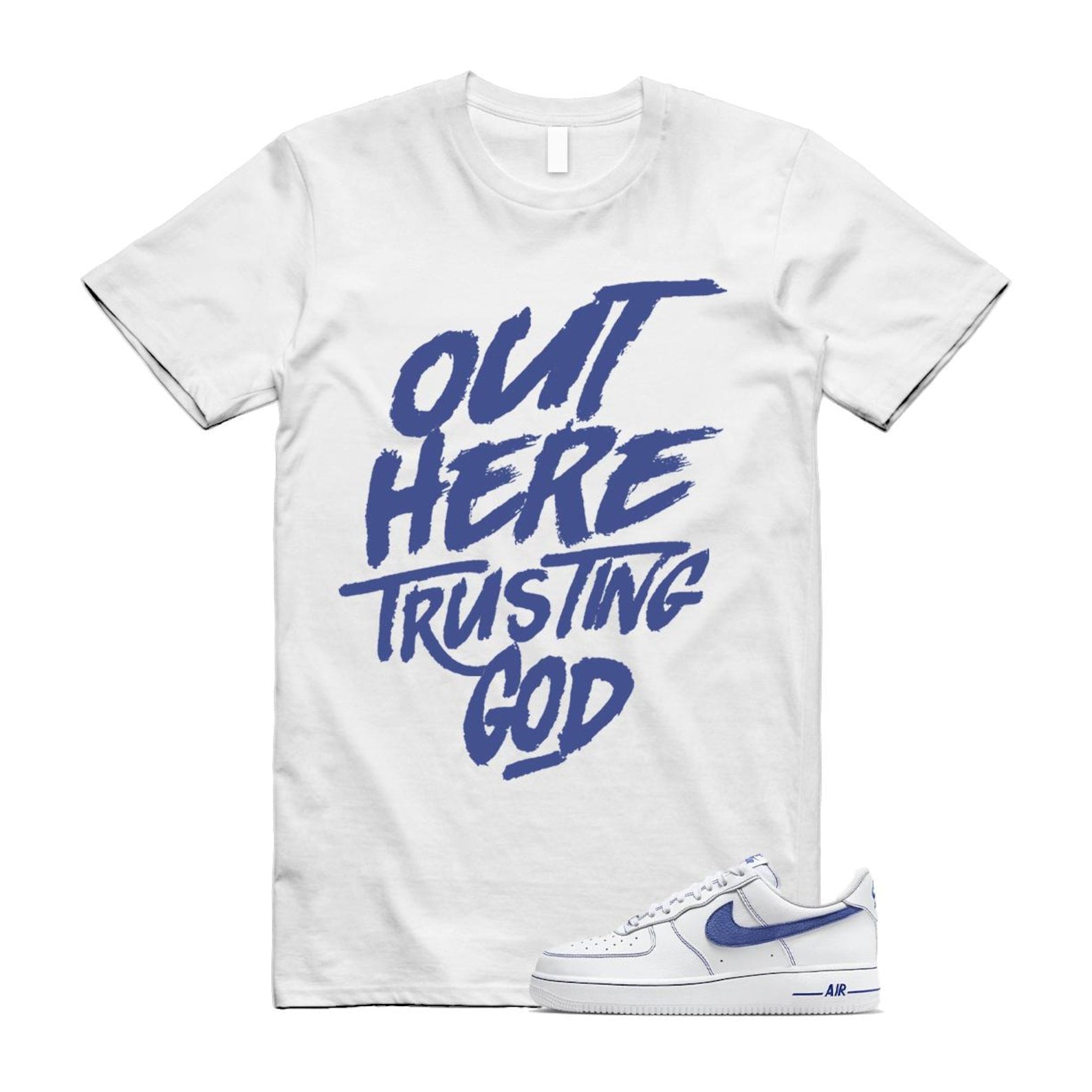 Air Force 1 White Deep Royal Blue '07 LV8 T Shirt Match TG HQ2037-100 T-Shirt, Sneaker Match Tee