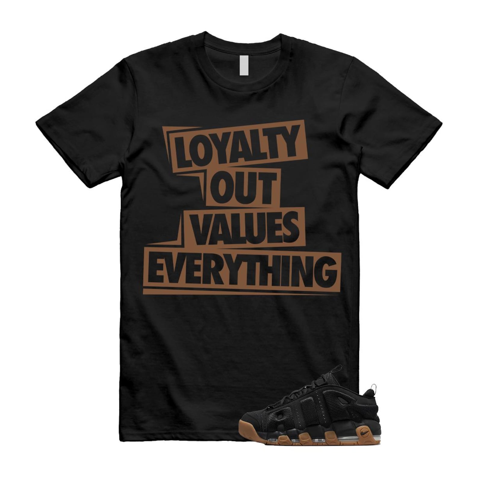 Uptempo Black Gum Air More T Shirt Match LOVE FZ3055-003 T-Shirt, Sneaker Match Tee