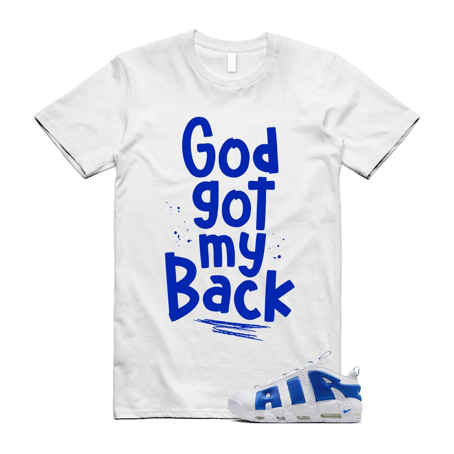 Uptempo White Blue Hyper Royal Psychic Air More T Shirt Match GOD FZ3055-101 T-Shirt, Sneaker Match Tee