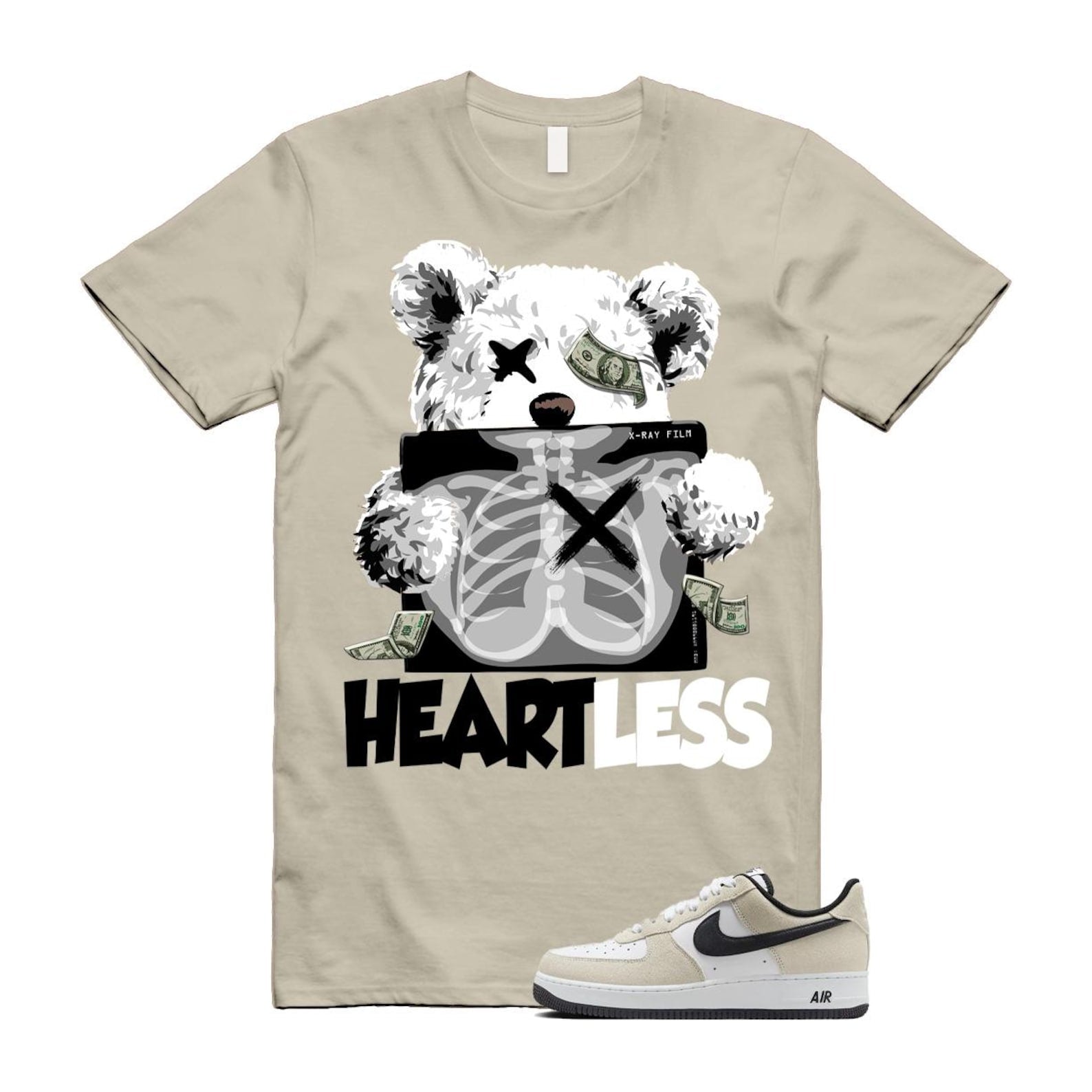 Air Force 1 '07 LV8 White Black T Shirt Match HEART IB6388-100 T-Shirt, Sneaker Match Tee