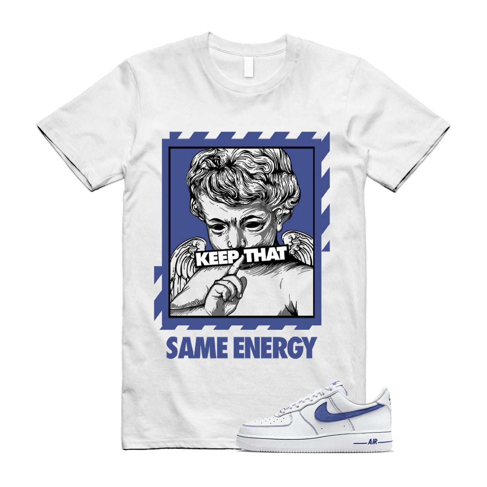 Air Force 1 White Deep Royal Blue '07 LV8 T Shirt Match ENERGY HQ2037-100 T-Shirt, Sneaker Match Tee