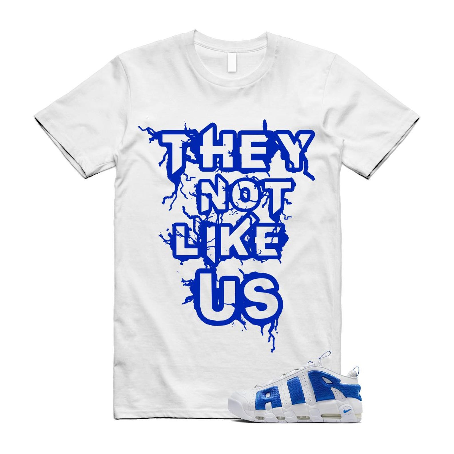 Uptempo White Blue Hyper Royal Psychic Air More T Shirt Match US FZ3055-101 T-Shirt, Sneaker Match Tee