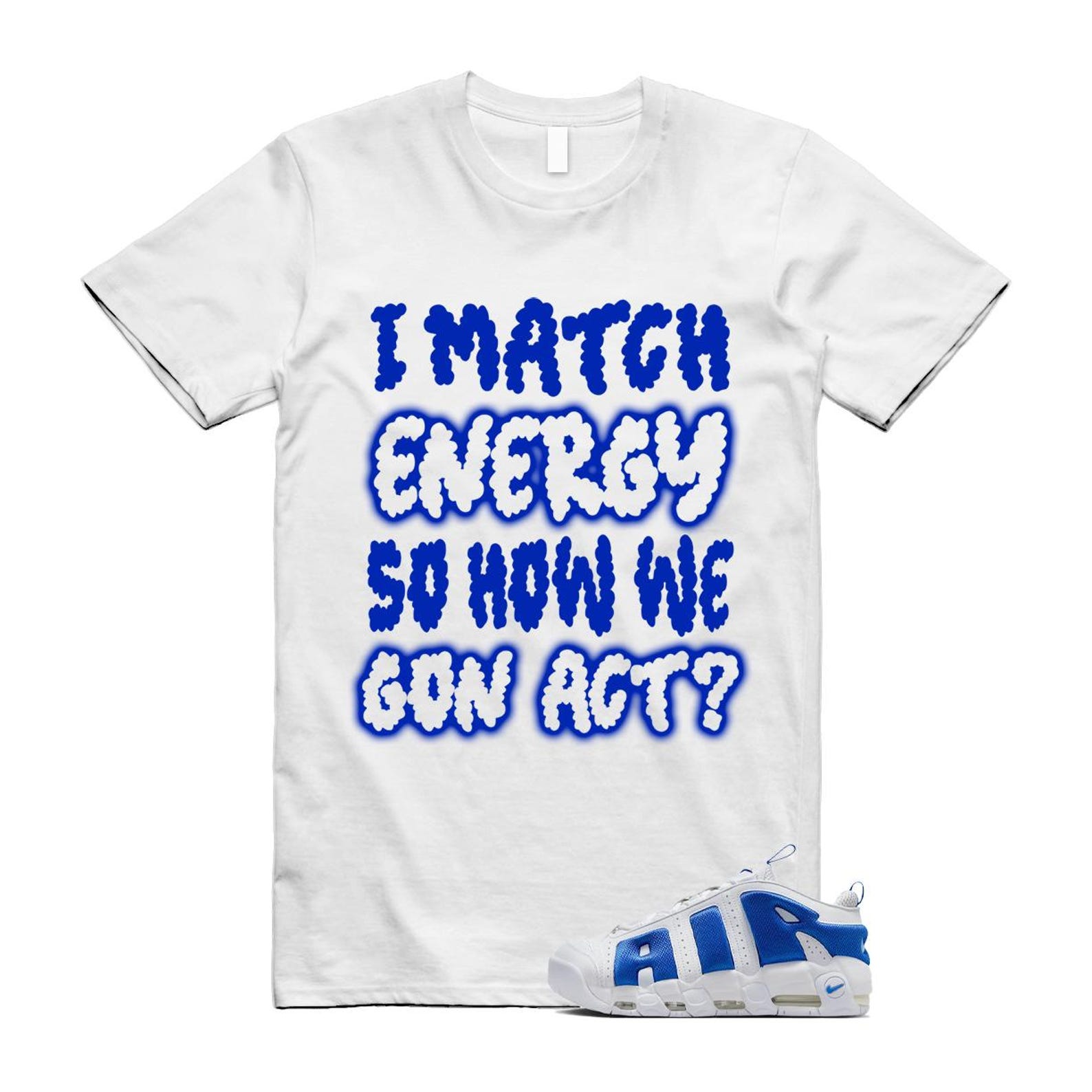 Uptempo White Blue Hyper Royal Psychic Air More T Shirt Match MATCH FZ3055-101 T-Shirt, Sneaker Match Tee