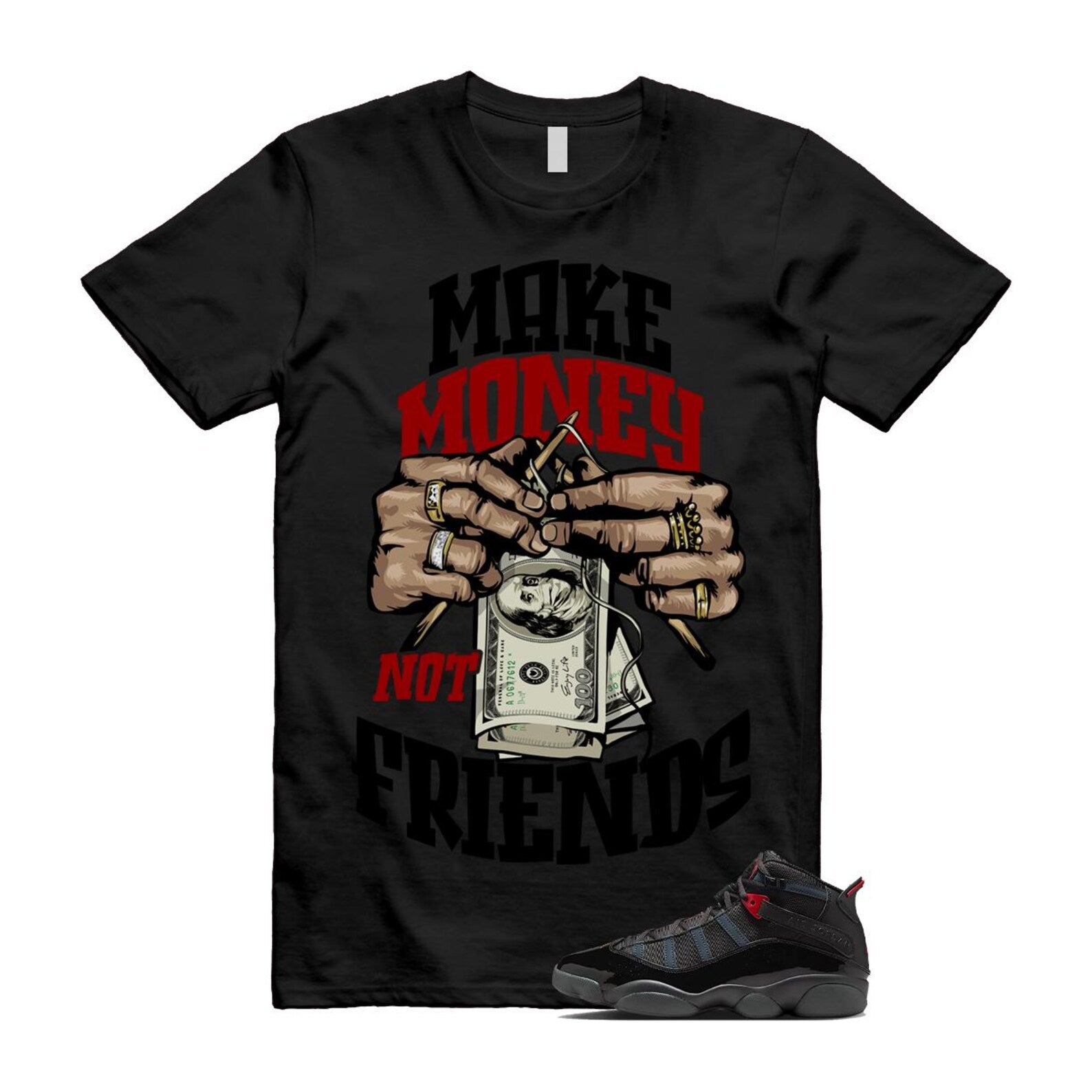 6 Rings Anthracite Black Fire Red T Shirt Match MM 322992-026 T-Shirt, Sneaker Match Tee
