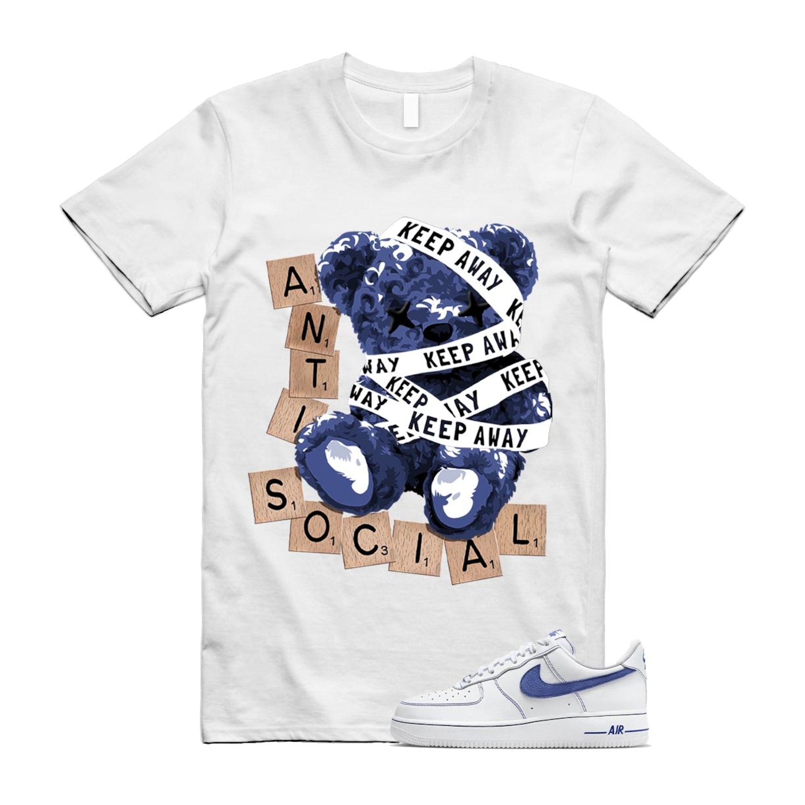 Air Force 1 White Deep Royal Blue '07 LV8 T Shirt Match ANTI HQ2037-100 T-Shirt, Sneaker Match Tee