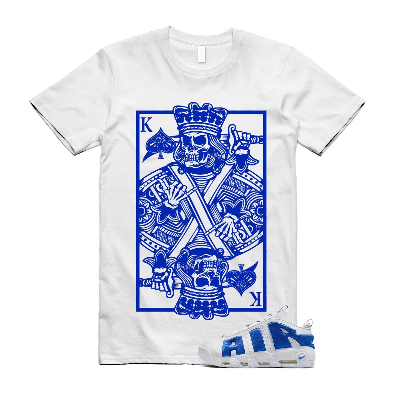 Uptempo White Blue Hyper Royal Psychic Air More T Shirt Match KC FZ3055-101 T-Shirt, Sneaker Match Tee
