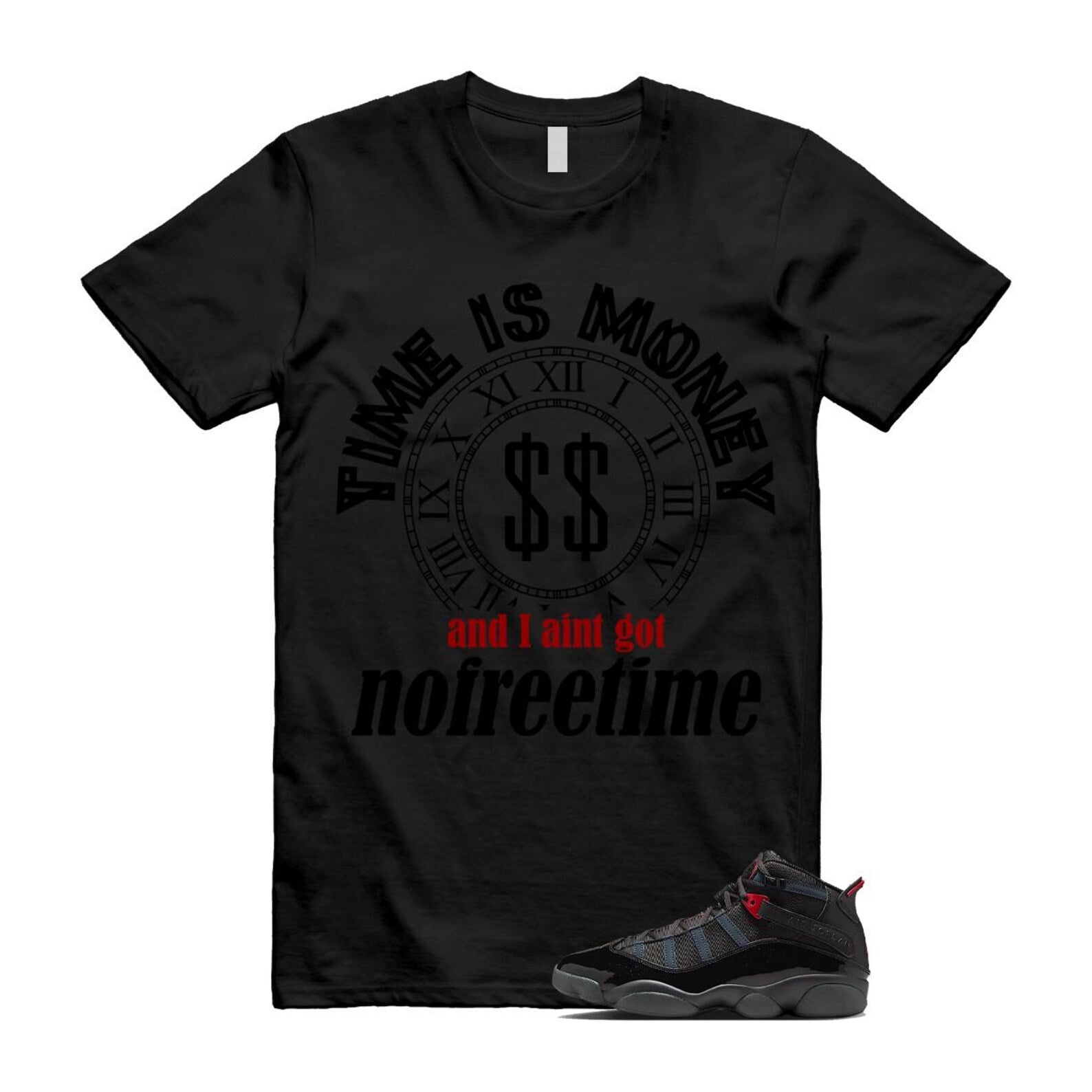 6 Rings Anthracite Black Fire Red T Shirt Match FREE 322992-026 T-Shirt, Sneaker Match Tee