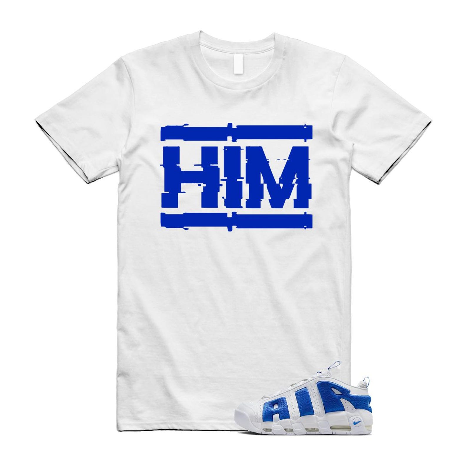 Uptempo White Blue Hyper Royal Psychic Air More T Shirt Match HIM FZ3055-101 T-Shirt, Sneaker Match Tee